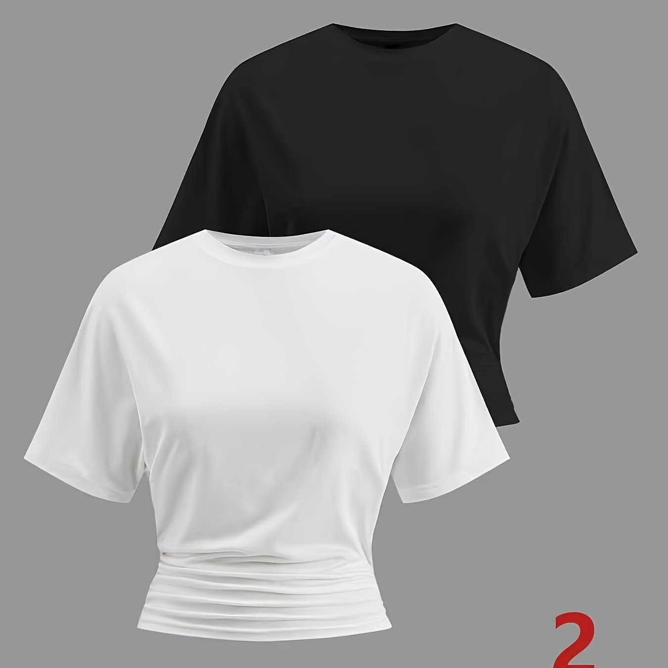 E-shop Damen Einfaches Basic Stretch Weißes Lockeres Plissiertes Crop T-Shirt, Casual Zweiteiler Set