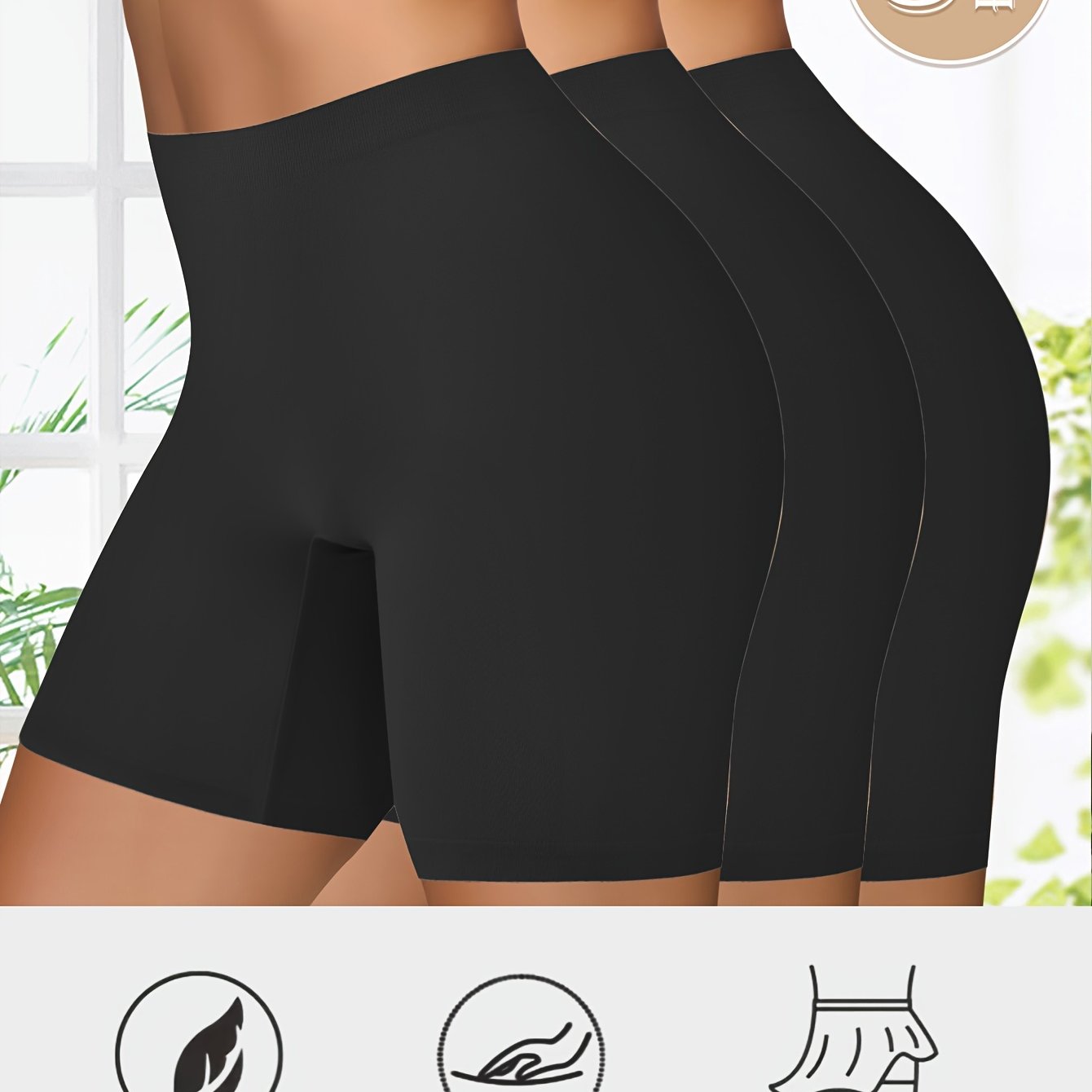 3pcs Set Of Shaping Mid-rise Shorts, Women's Brief Running/cycling Briefs With No-crotch Design And Women's Tummy-control Cooling-feel Close-fit Briefs