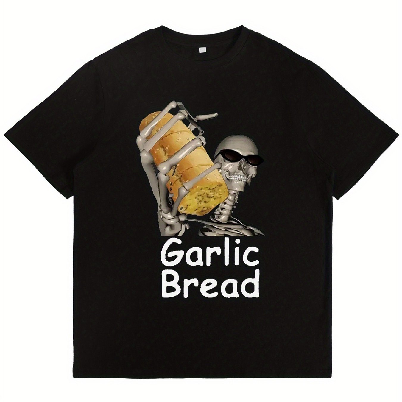 TEMU Vintage Garlic Bread Pattern T-shirt - Soft Cotton, Crew Neck, Short Sleeve Casual T-shirt For Men And Women | Breathable And Elastic | Casual