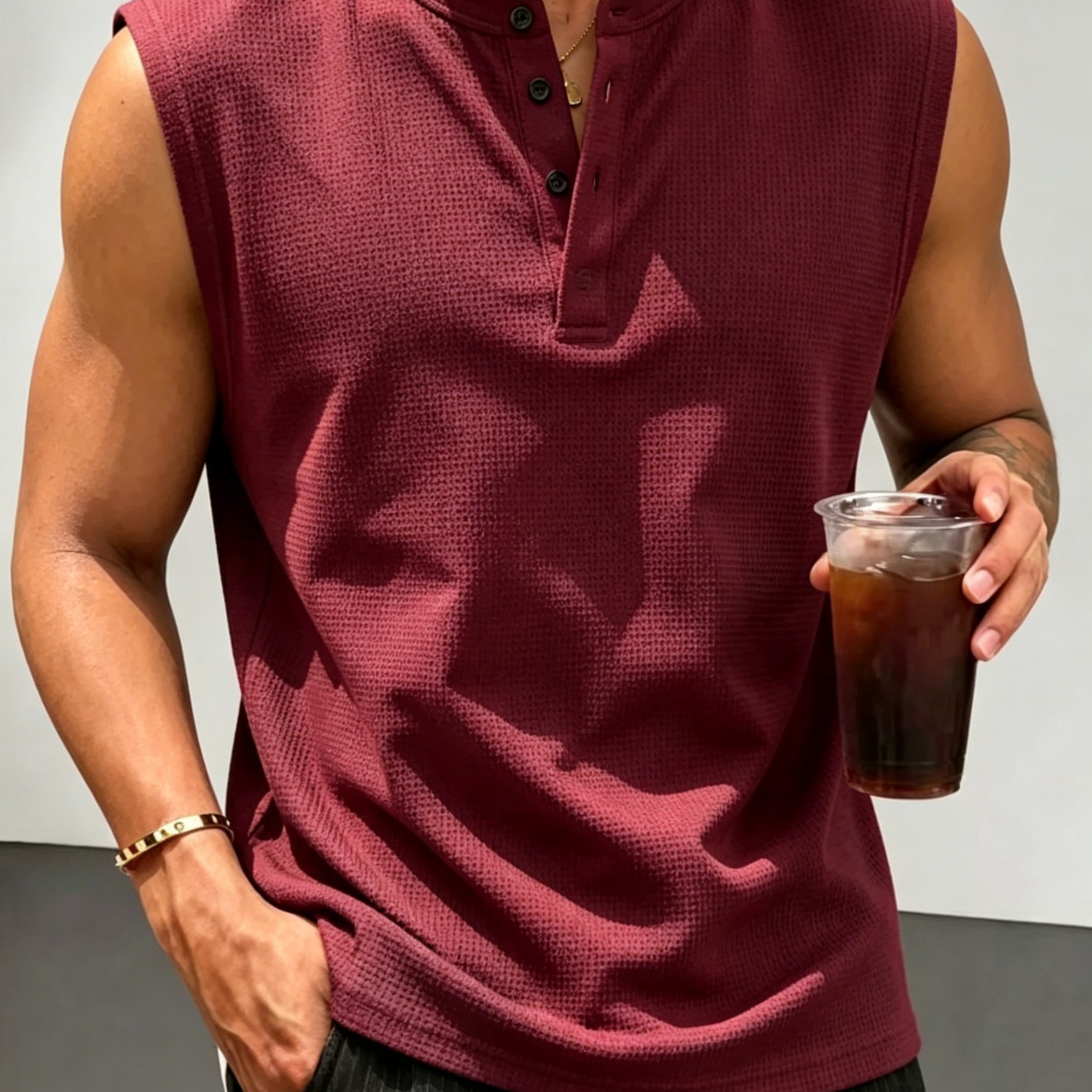TEMU Men's Lightweight Breathable Sleeveless T-shirt, Casual Sports Design, Fitted Cut, Suitable For Summer Leisure And Business Casual Settings,