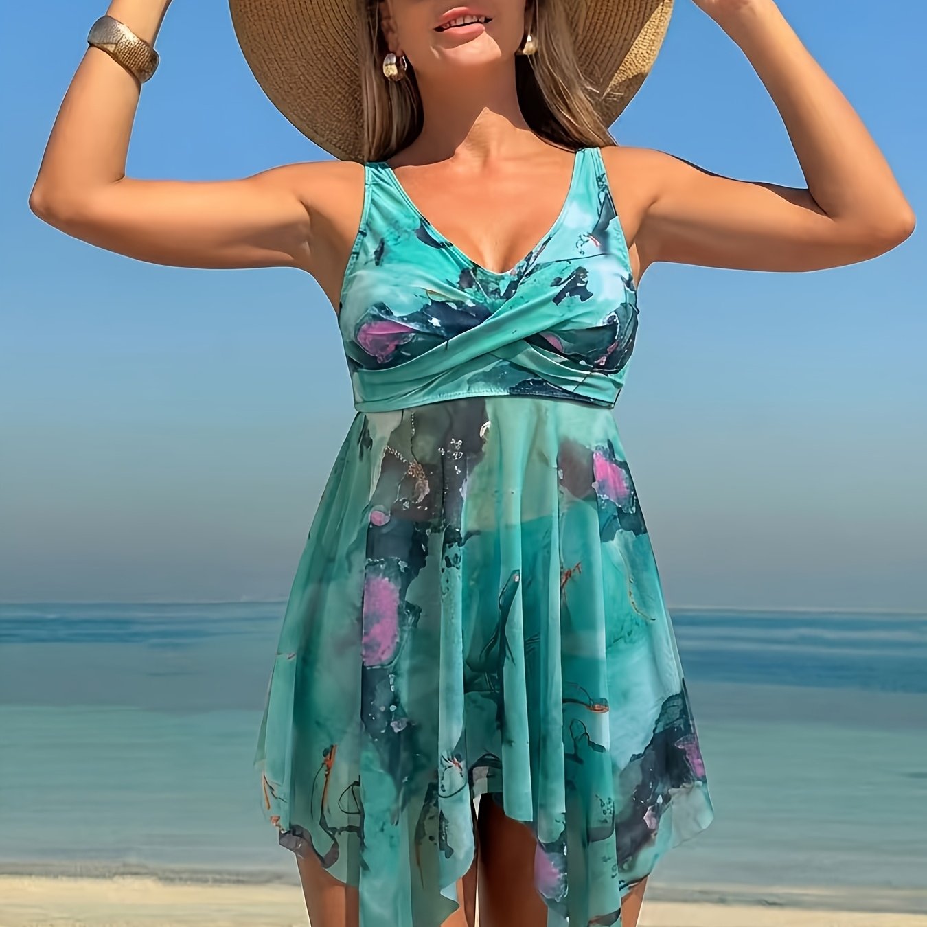 2026 New Year Women's Floral Dress V-neck Beach Bathing Suit