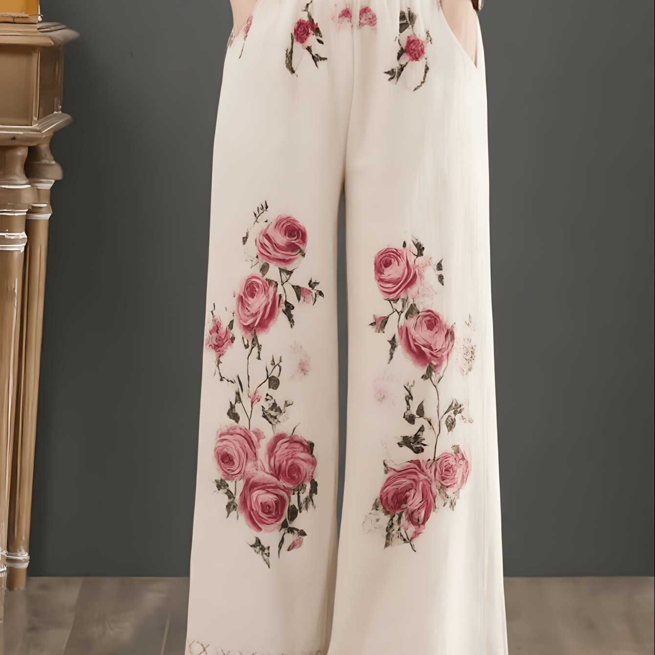 TEMU Boho Rose Print Palazzo Pants Ladies Loose Fit Vacation Long Pants
