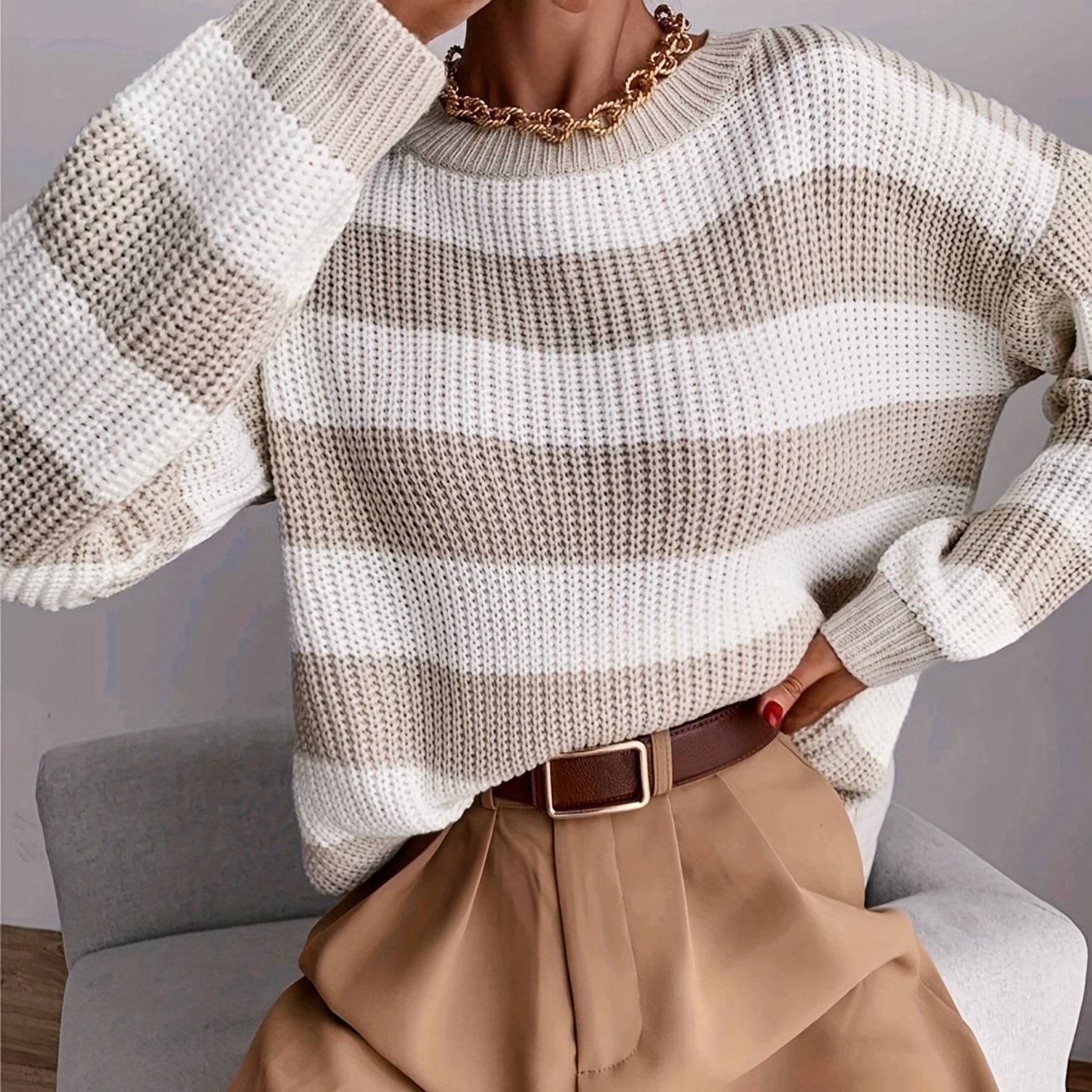 Classic Drop Shoulder Loose Striped Sweater