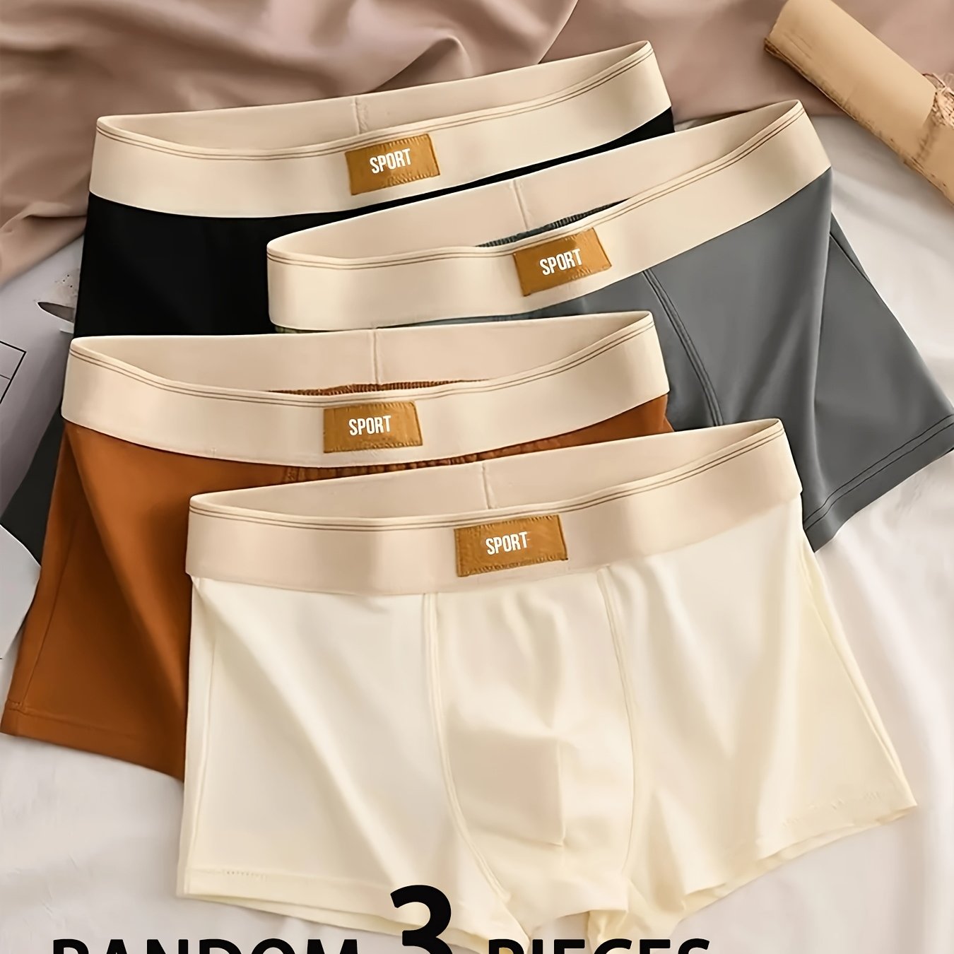 Image of 3 Men's Underwear, Casual Boxer Briefs Shorts, Breathable Comfortable Elastic Boxer Briefs Sports Shorts, 3pcs Breathable Soft Men's Boxer Briefs, Elastic And Comfortable, Very Suitable For