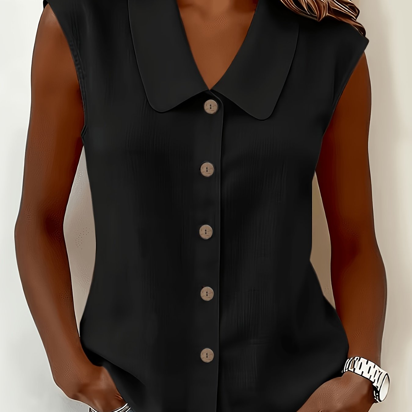 Elegant And Fashionable Women's Sleeveless Shirt, Solid Color Casual Work Vest Top