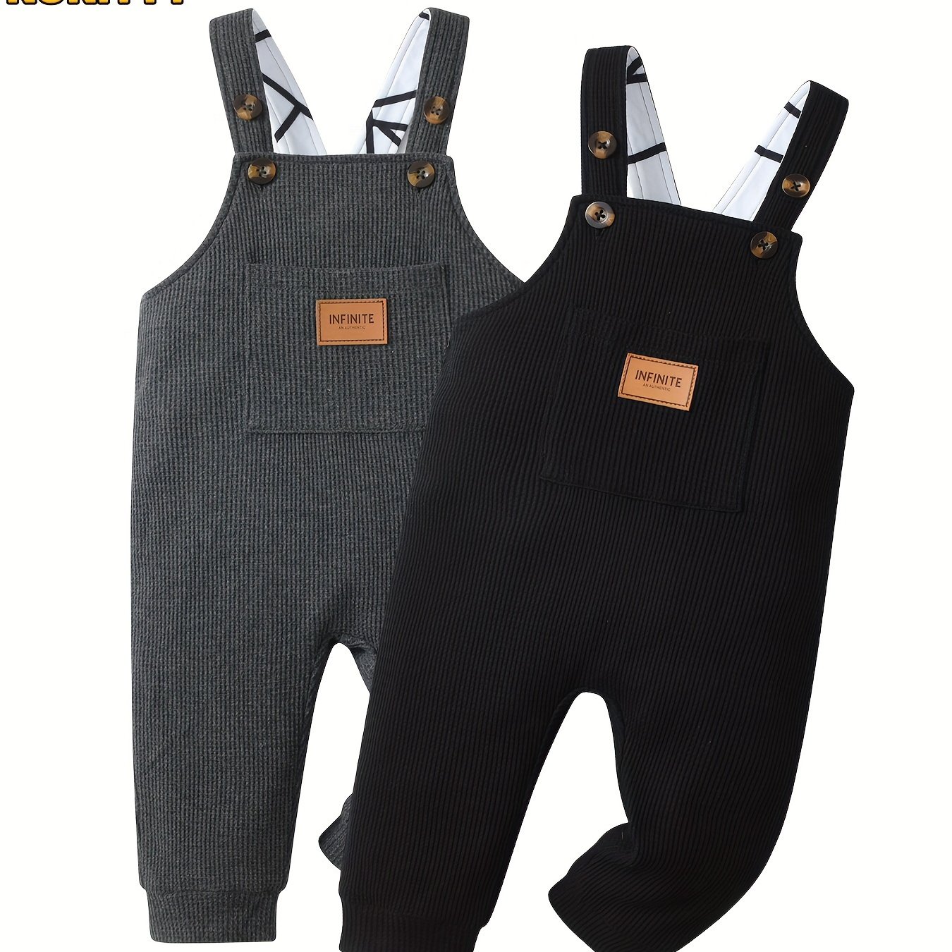 TEMU Kukitty 2pcs Infant Baby Boy Overalls Clothes Solid Color Pocket Suspender Pants Jumpsuit