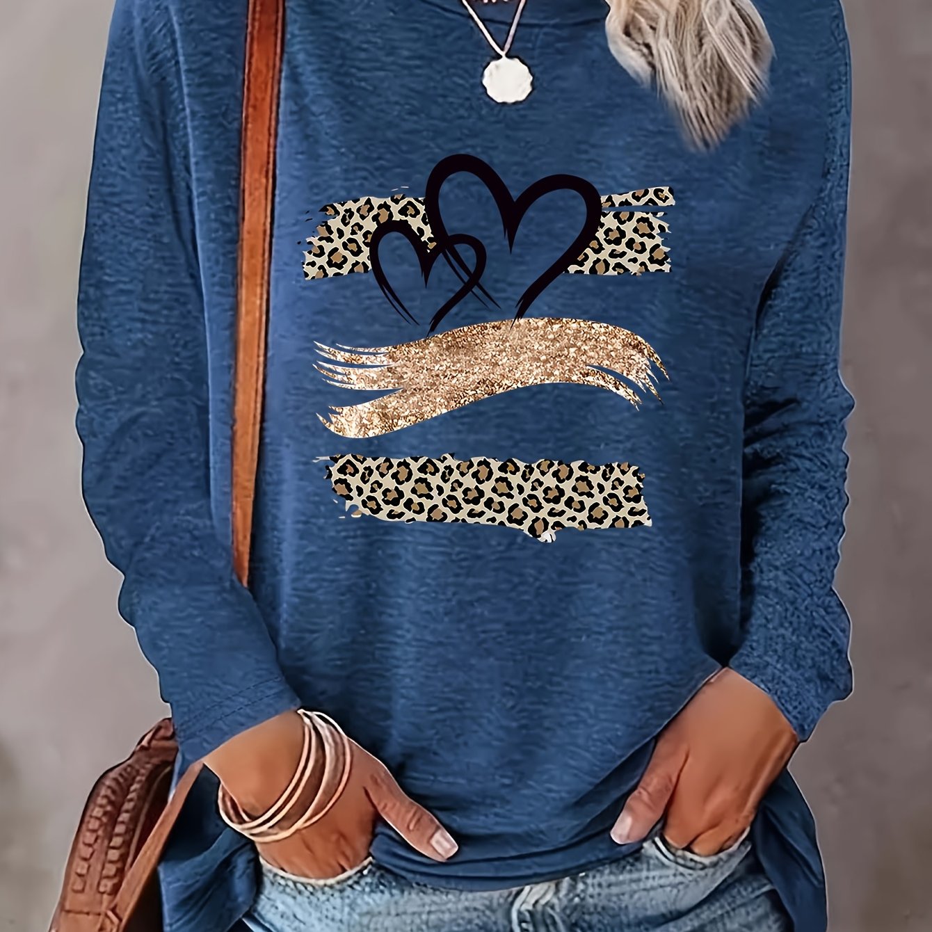 And Featuring A Printed Round-neck Long-sleeve Casual Loose Top, Wear And Home Use, Machine Washable