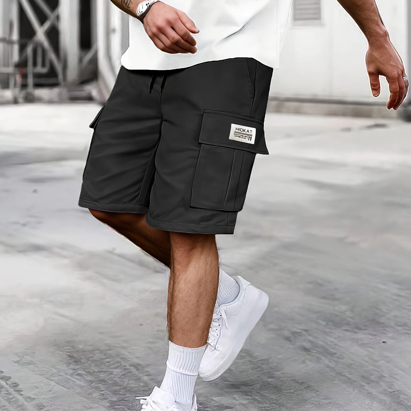 1-pc Men's Casual Drawstring Shorts - Summer Essential, Versatile Cargo Shorts With Pockets, Ideal For Sports & Running, 3/4 Length, Solid Color, Non-stretch Fabric