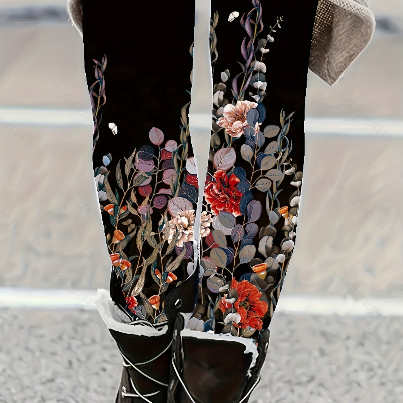 Plus Size - Plus Size - Women's Plus Size Temperament Elegant Fashion Floral Three-dimensional Print Leggings ( Extension)