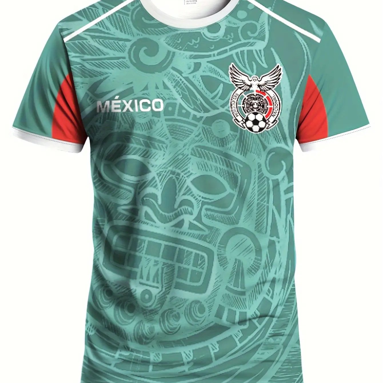 TEMU Mexican-style Men's Football Jersey& Men's Youth Football Jersey--- Comfortable And Breathable Round-neck Sports T-shirt// Suitable For