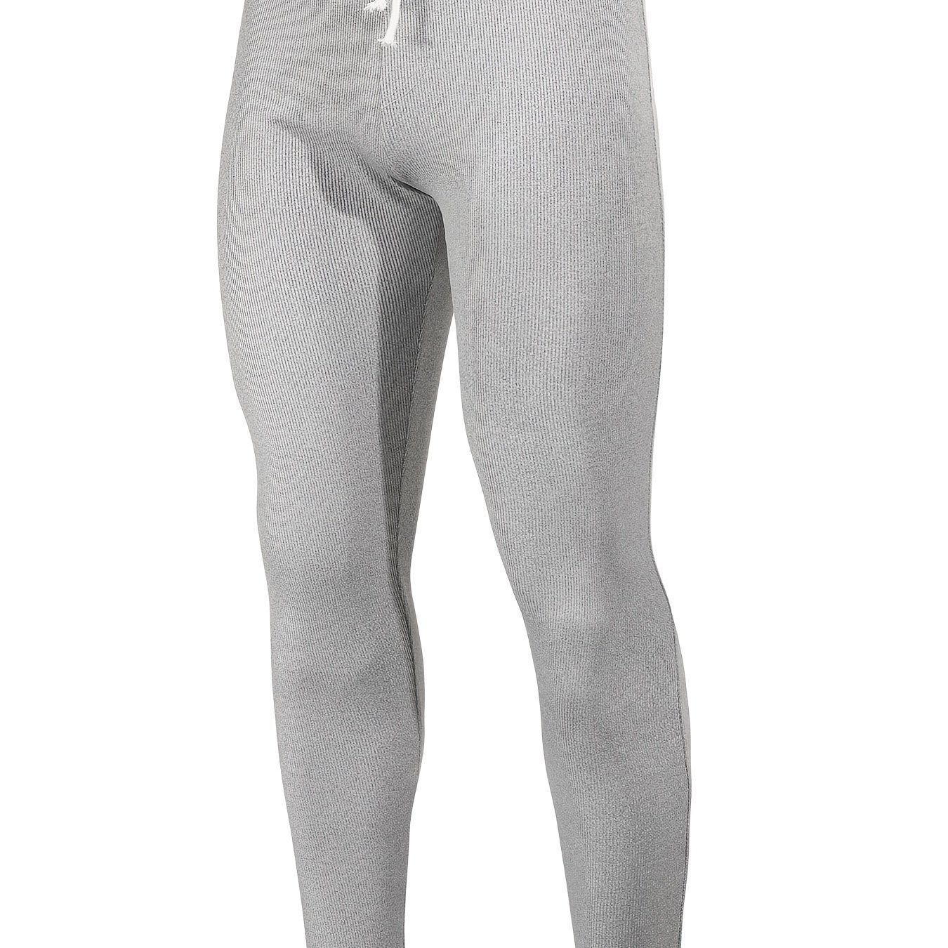 Image of Men's High-elasticity Solid Color Gym Leggings - Slim Fit, Mid-waist, Drawstring Detail, Machine Washable, Perfect For Running & Outdoor Workouts, Athletic Wear | | Opaque Fabric, Gym Accessories