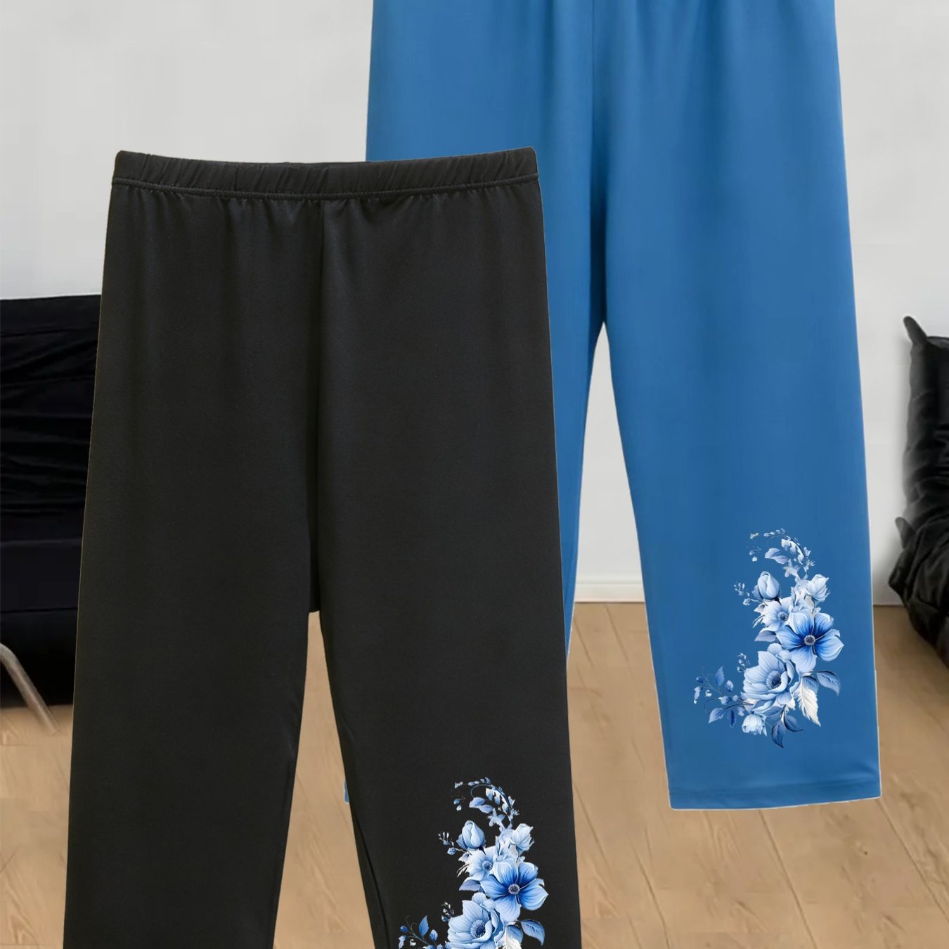 TEMU 2pcs Women's Plus Size Capri Pants - High-elasticity Summer Jogging Pants With Capri Length (shorter Than Full Length), Random Print Athletic