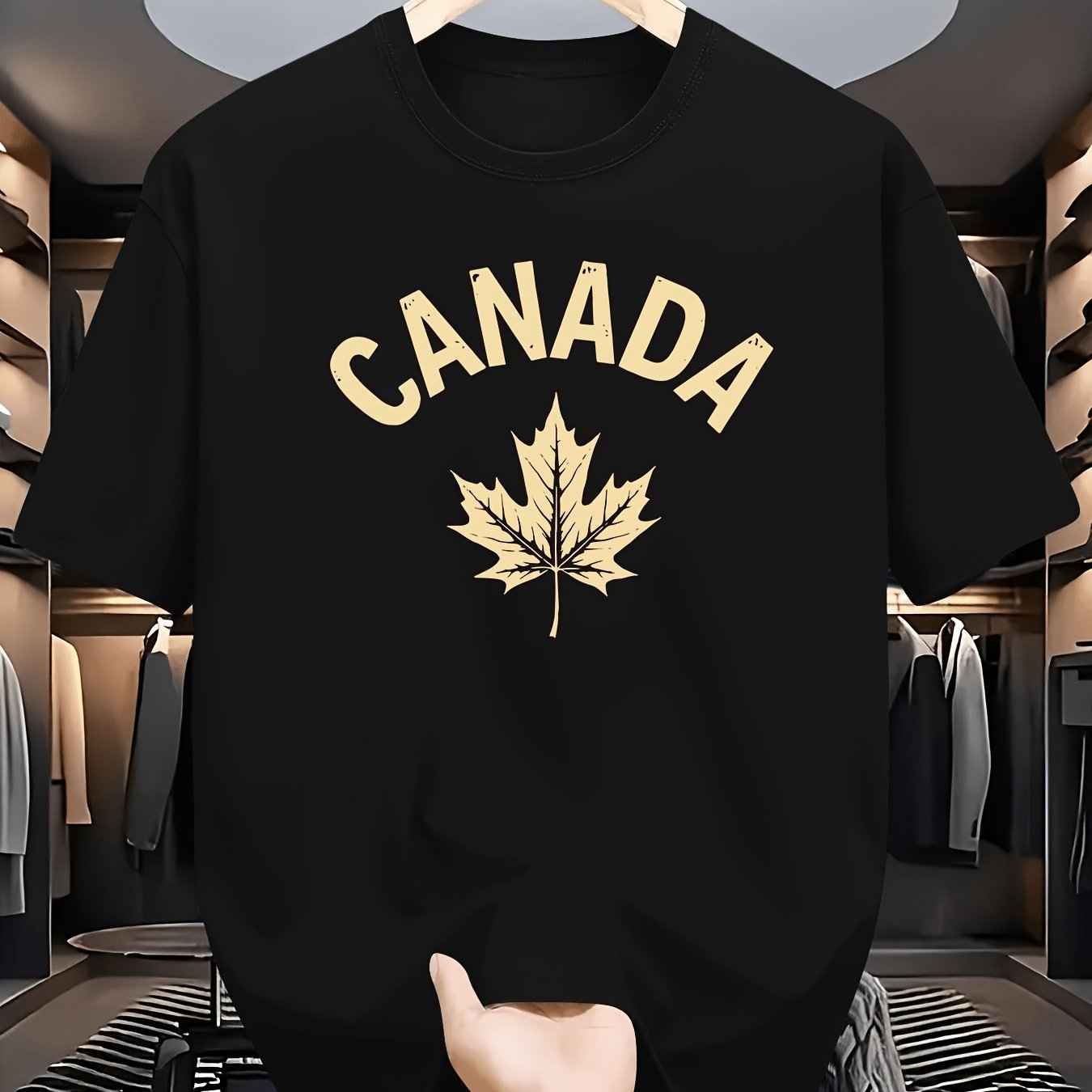 TEMU T-shirt pour Homme à Manches Courtes avec Imprimé Feuille d'Érable Dorée du Canada, T-shirt Décontracté pour Rassemblements Quotidiens - Cadeau