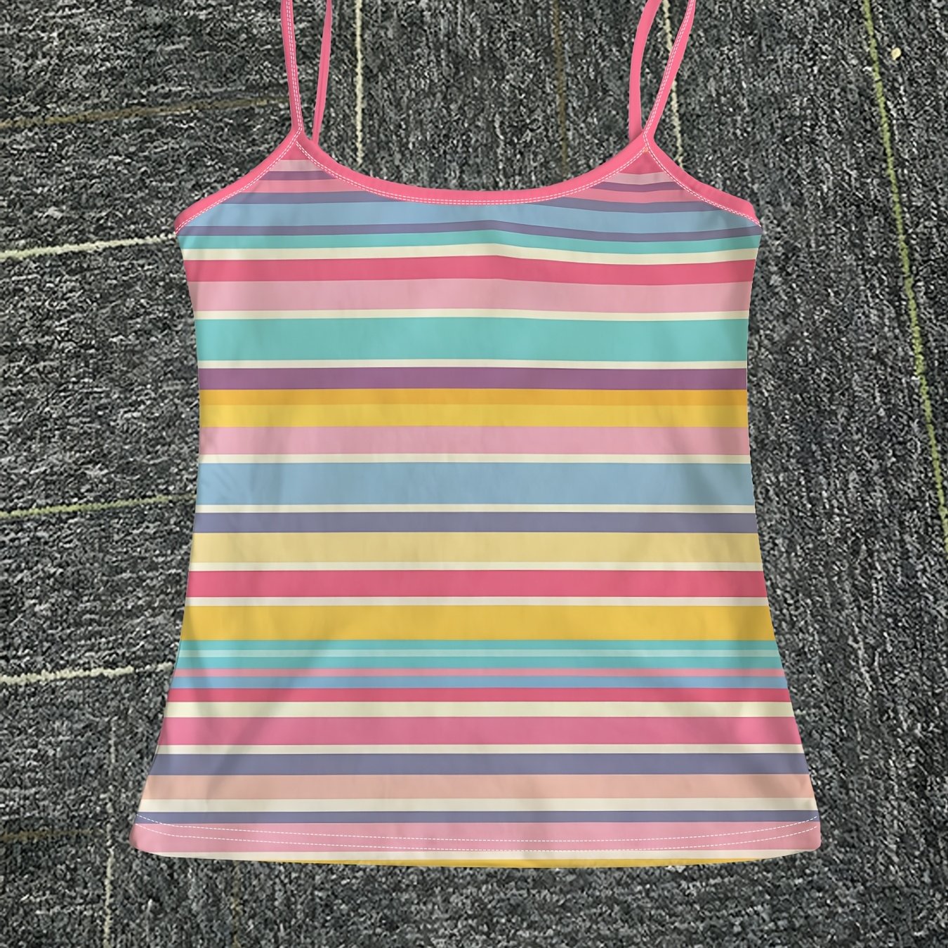 TEMU Women's Slim- Striped Camisole Tank Top, Horizontal , Fashionable And Comfortable Sleeveless Short Base Layer For Summer Casual Wear