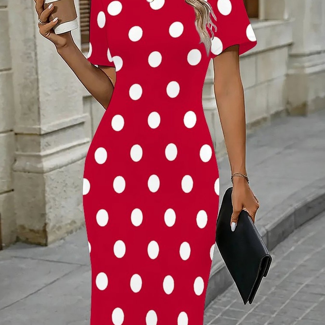 Spring Summer Women's Elegant And Fashionable Round-neck Tight Dress, Featuring A Trendy Round-neck Design, Suitable For , Friend Gatherings, And Beach Vacations