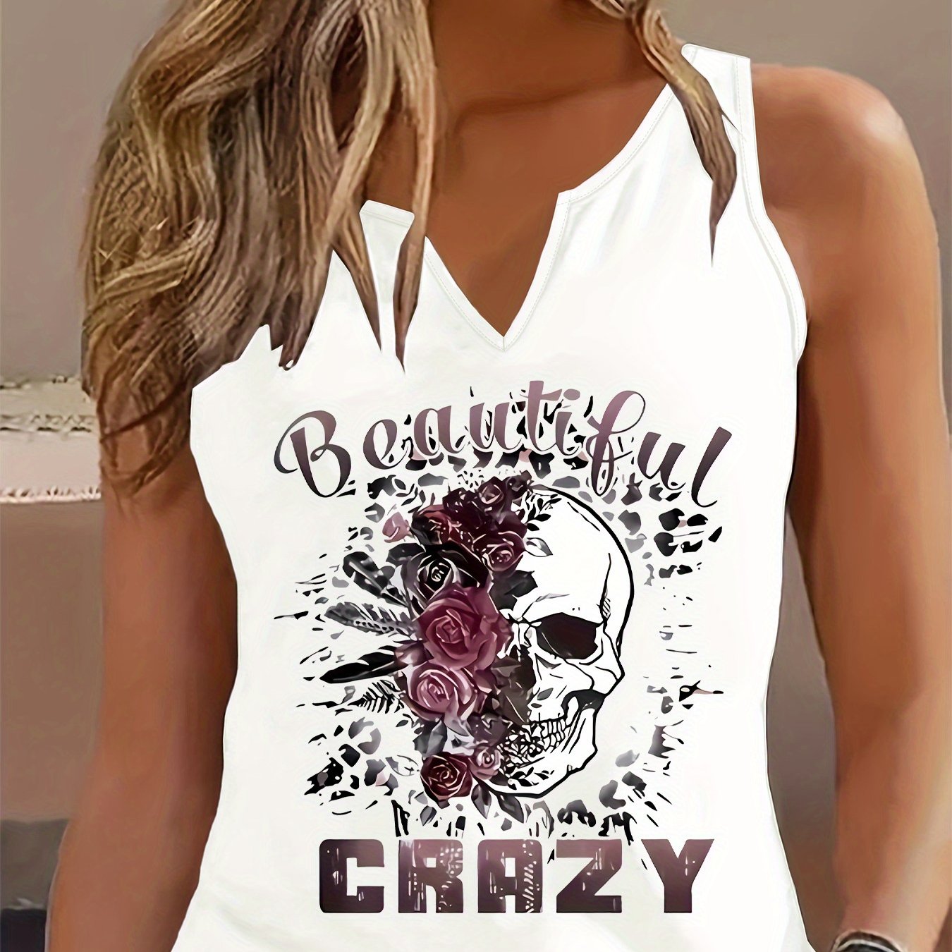 E-shop Tanktop mit Grafikdruck, ärmelloses Freizeitoberteil für Sommer und Frühling, Damenbekleidung