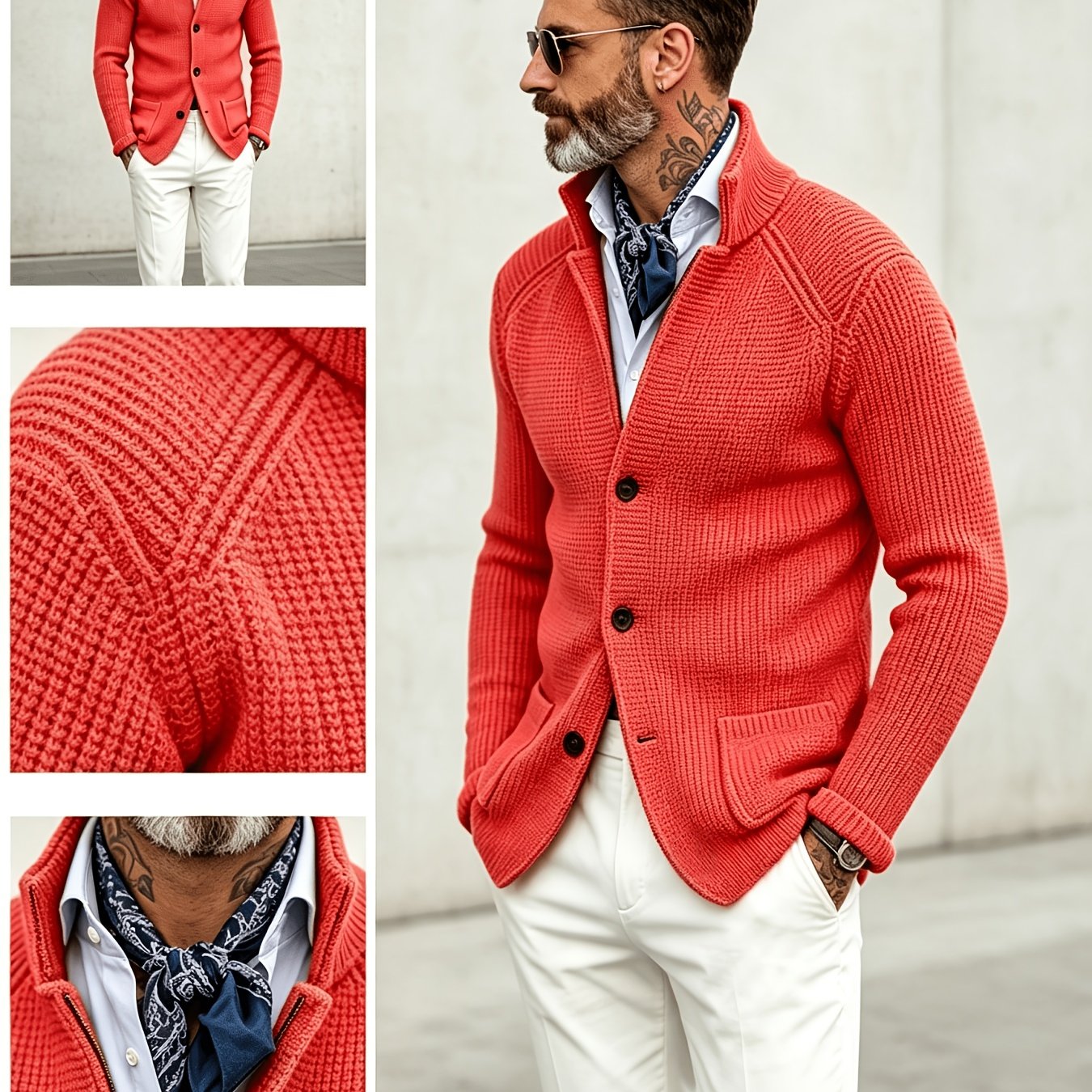 TEMU Cardigan à en Gaufrée de Couleur Unie pour Homme, Pull et Polyvalent Décontracté pour /Hiver, Vêtement d'Extérieur d'Hiver pour Homme