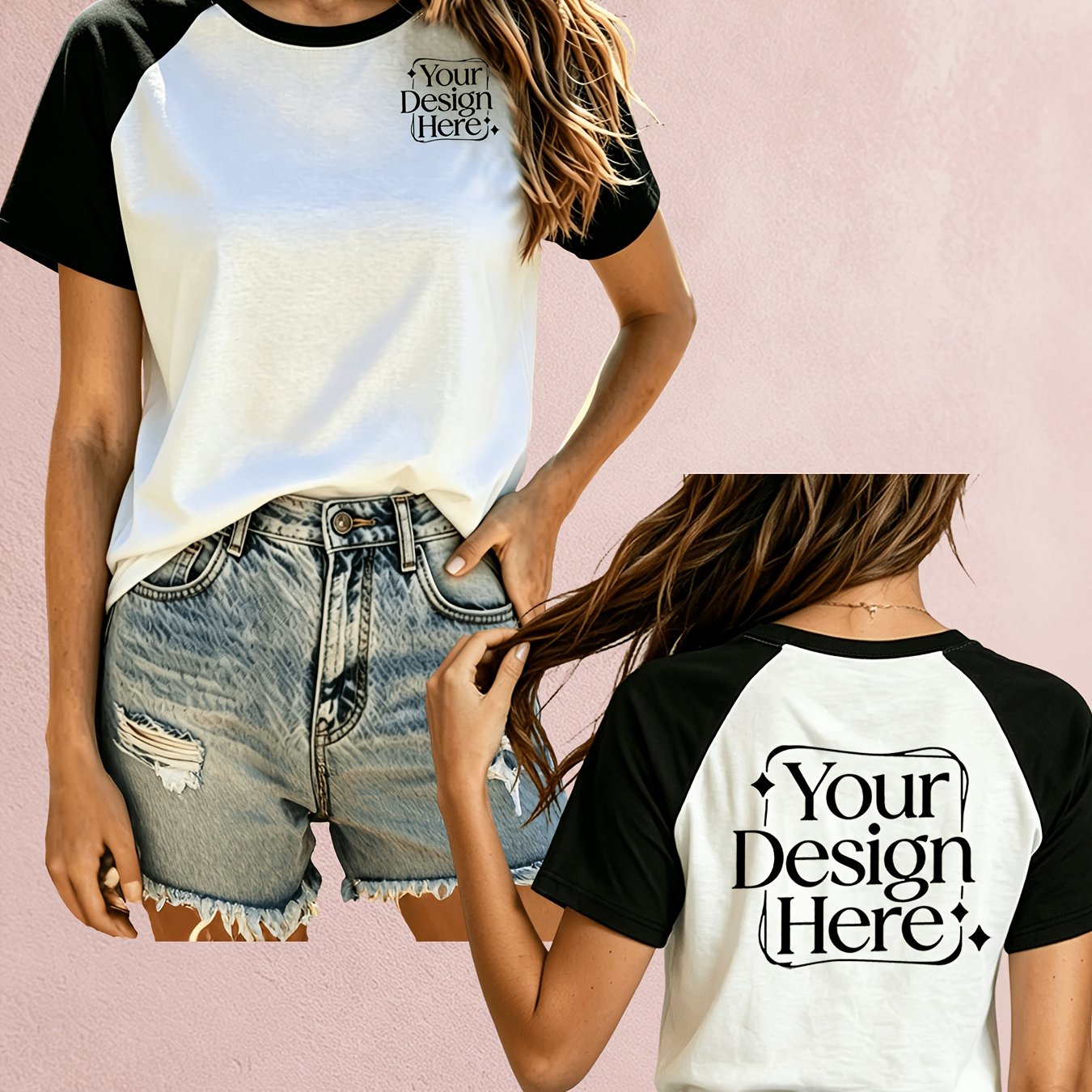 TEMU Custom Printed Raglan-sleeve Round-neck Short-sleeve Women's T-shirt, For Daily Casual Wear, Versatile And Fashionable Style, Custom Printing On