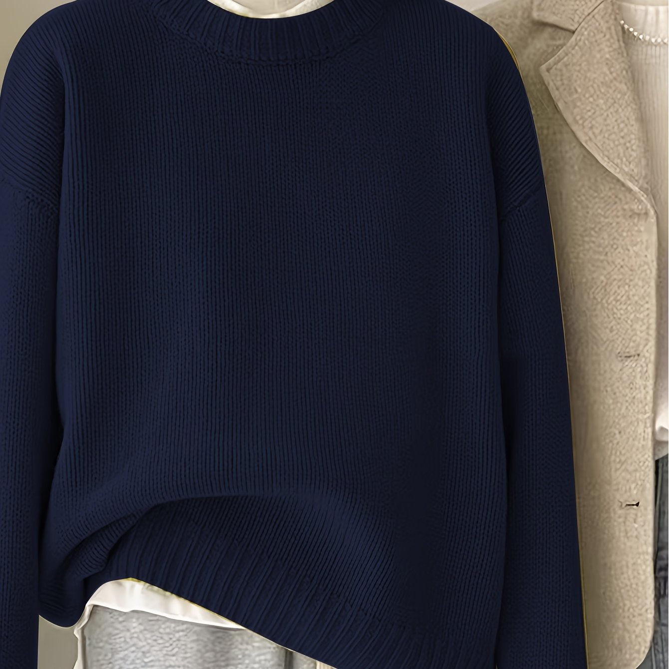 TEMU Versatile Round Neck Pullover Sweater, Loose Fit Casual Fashion Women's Sweater Top, -color Women's Apparel