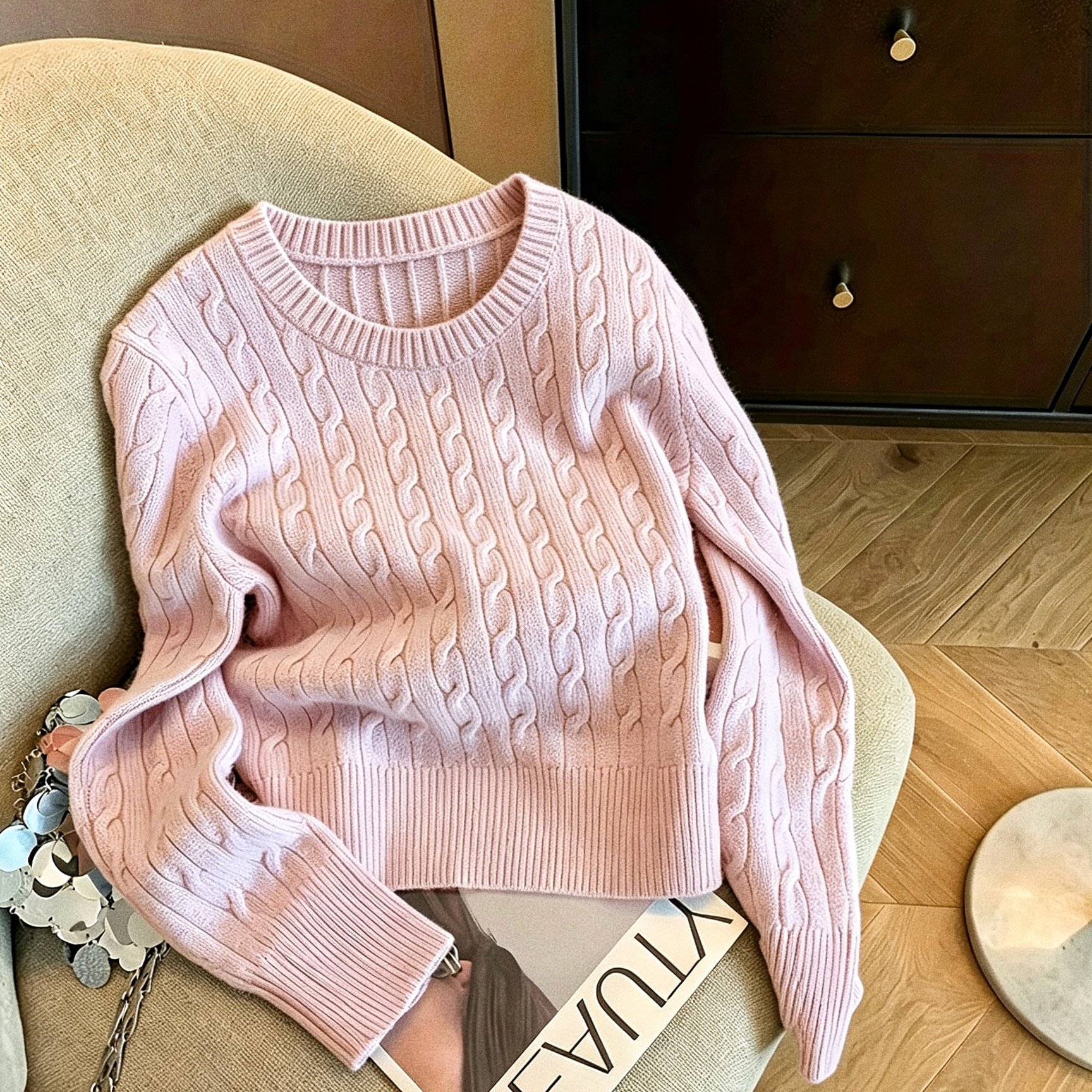 TEMU Pull Femme Col Rond Torsadé, Mode Automne-Hiver Élégant et Amincissant