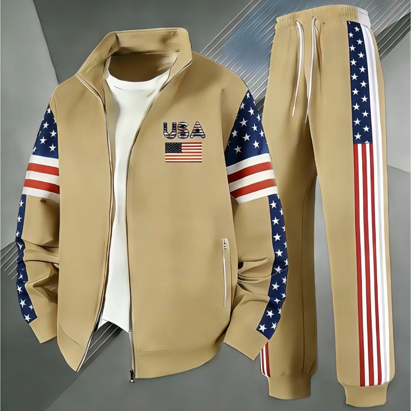Image of Two-piece Suit. Plus Size Casual Sports Jacket Suit. Comfortable And Breathable, Unisex, Suitable For Such As Fitness, Sports And Running. In A Of Styles And Colors Different Needs