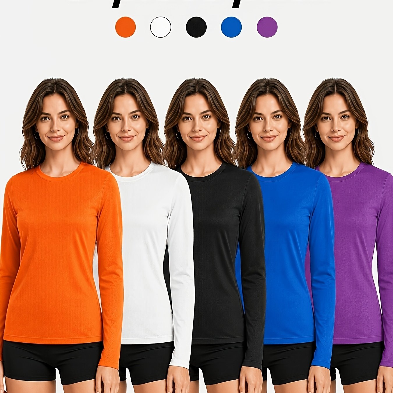 TEMU 5pcs Women's Long Sleeve T-shirts - High Stretch, Moisture-wicking & Breathable, 5 Color Options For, Outdoor - Collection, Shirts, Wear, Solid