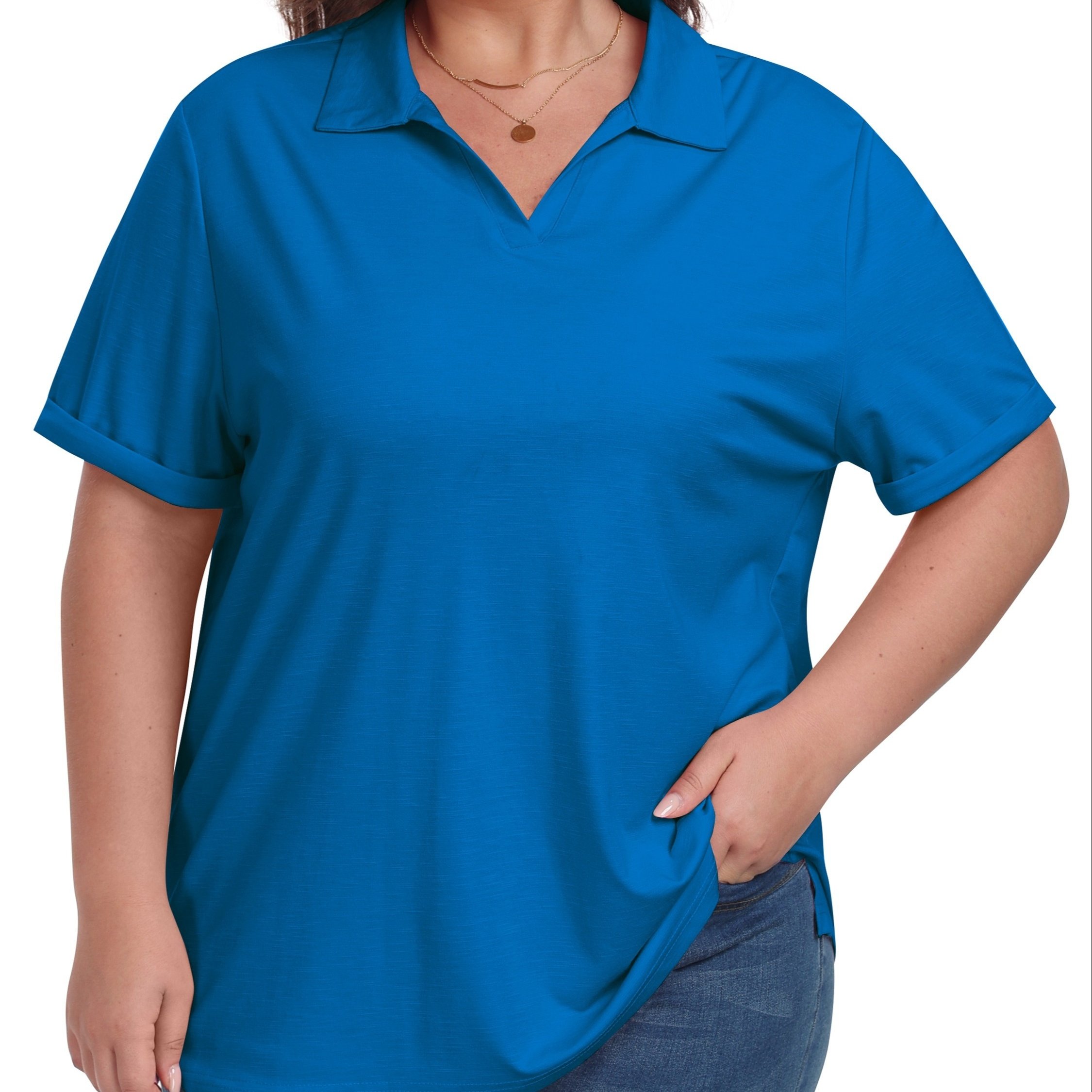 TEMU Women's Plus Size Short Sleeve V-neck Golf Shirts Breathable Tennis Tops