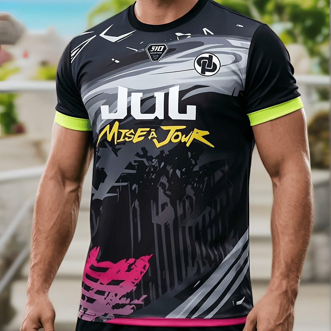 TEMU [printed Design â Not Textured] Men's Loose Casual Short Sleeve T-shirt Summer Round Neck Breathable Regular Fit Machine Washable Suitable For