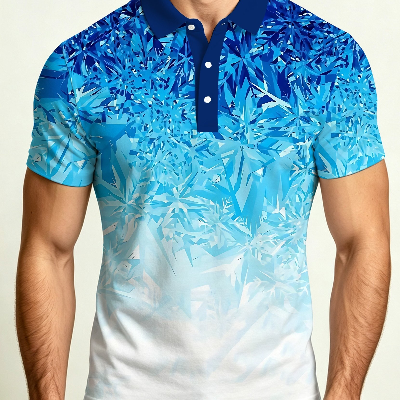TEMU Men's Short-sleeve Ice Pattern Shirt - Ice-themed Short Sleeves, Suitable For Summer Casual Wear, Beach, And Outdoor Activities. Collar Shirt,