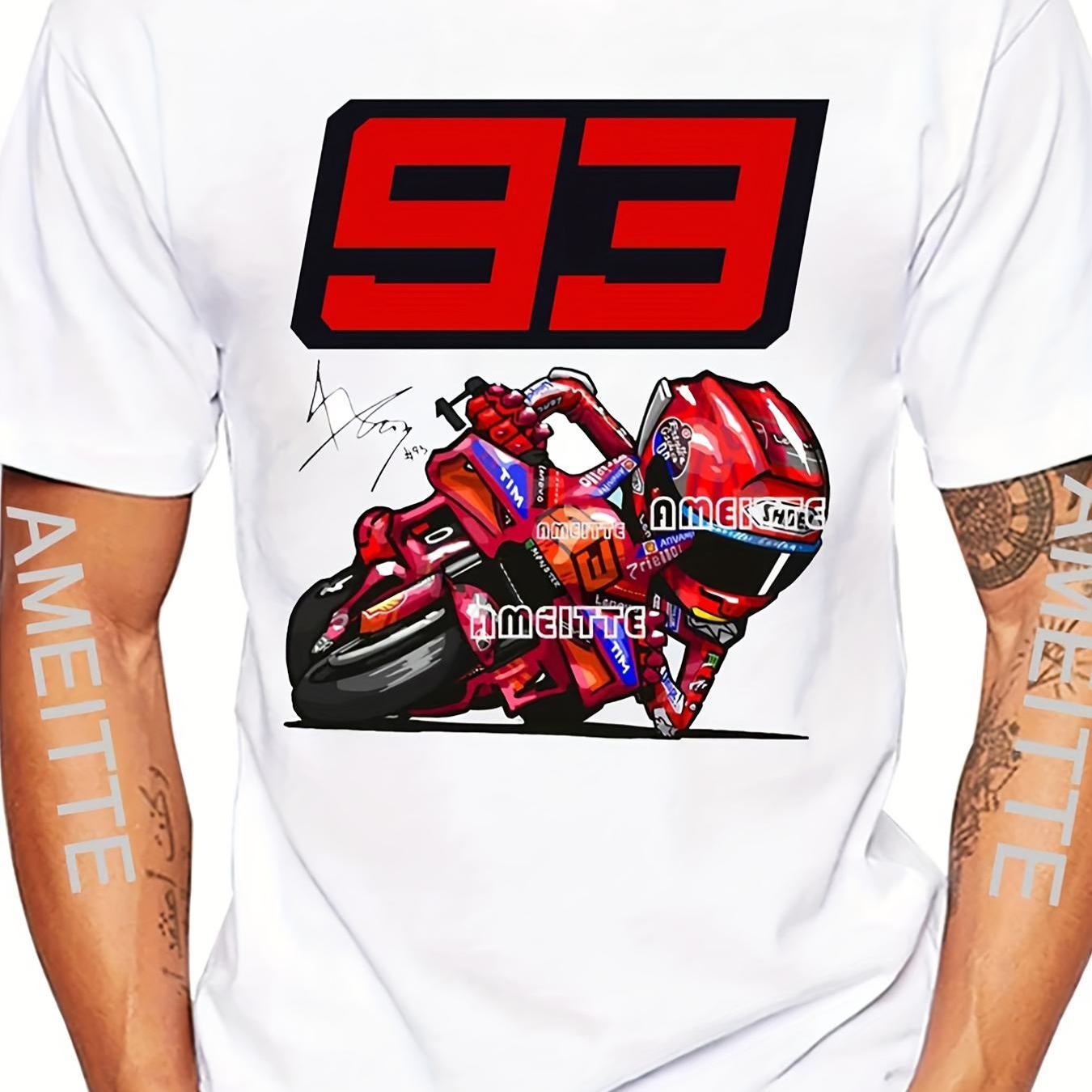 Image of Men's Motorcycle Racing T Shirt With Themed Print Riding For Motorbike Enthusiasts Casual Sportswear Races Everyday Machine Washable