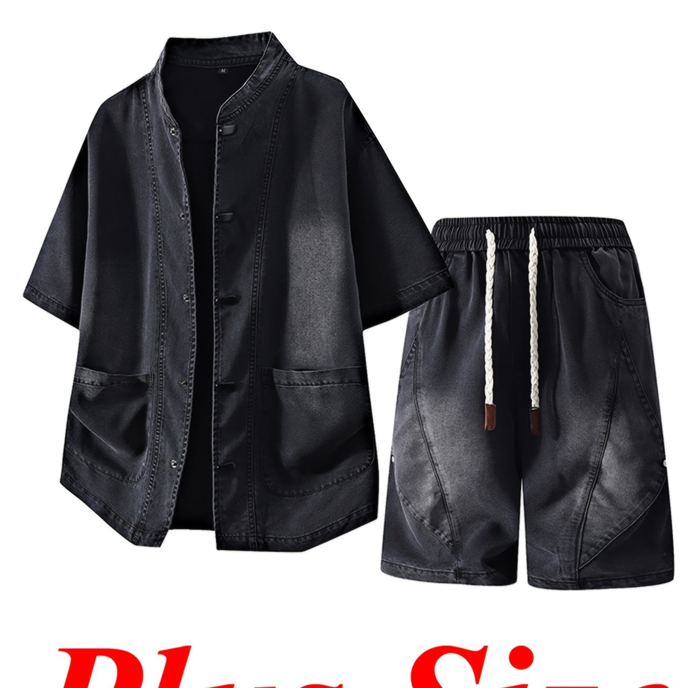 TEMU 2pcs Set For Men, Sizes 0xl-5xl, New Summer Style Distressed Washed Denim Outfit. Lightweight, Breathable, Skin-friendly, And Comfortable.