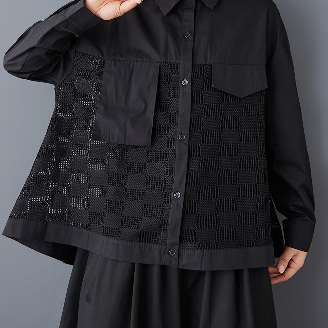 Image of Japanese-style Loose-fitting Breathable Shirt With Hollow-out Design And Long Sleeves