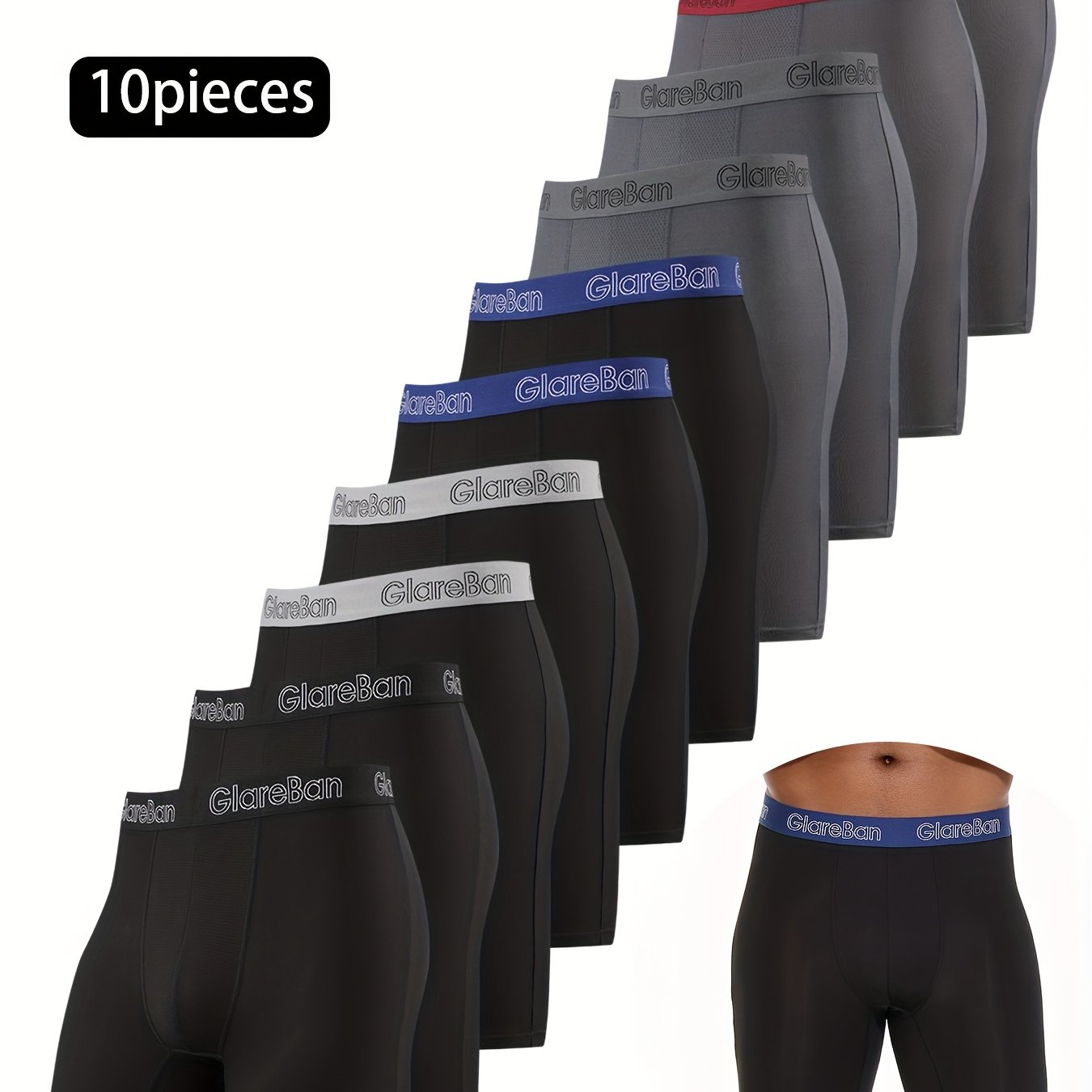 Image of 10pcs Long Leg Sports Boxer Shorts Men Quick-dry Underwear Soft Male Underpants For Men Comfortable Homme Boxershorts, Breathable Comfortable Stretchy Underwear,suit To Casual And Sport Wear