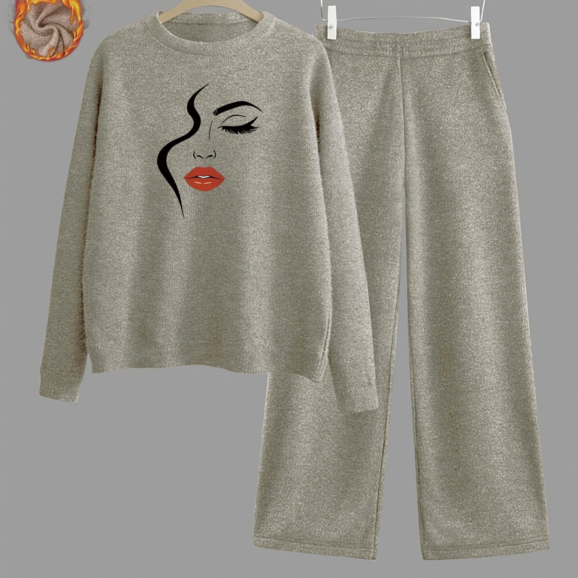 TEMU Women's Stylish Printed Round-neck Sweater Set