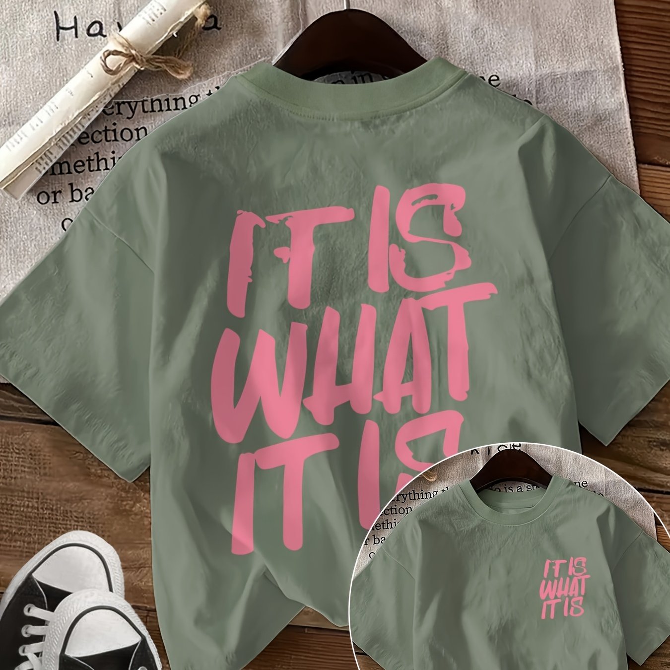 TEMU [double-sided Print] " What" Pattern Printed Short Sleeve Athletic T-shirt Round Neck Summer Clothing Women's Casual Top Spring Summer Outfit