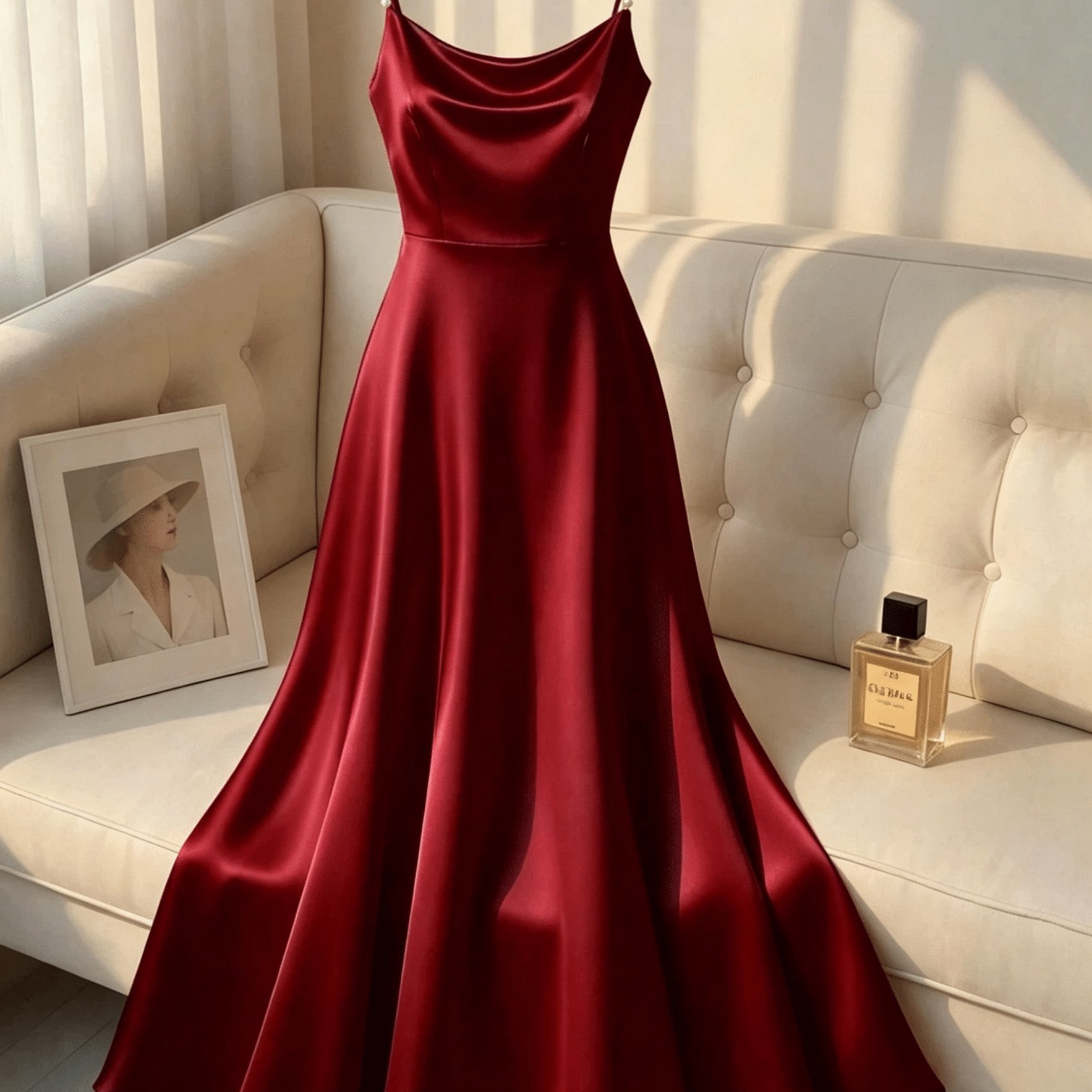 TEMU Women's Elegant Satin Pearl Strap Dress, A-line Silhouette, Suitable For , Parties