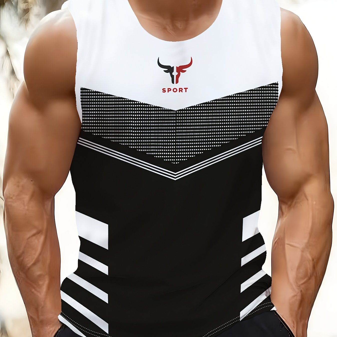 TEMU Men's Tank Top With 3d Printed Sports Element Pattern, , Suitable For Outdoor Leisure Sports And Beach Vacations In Summer