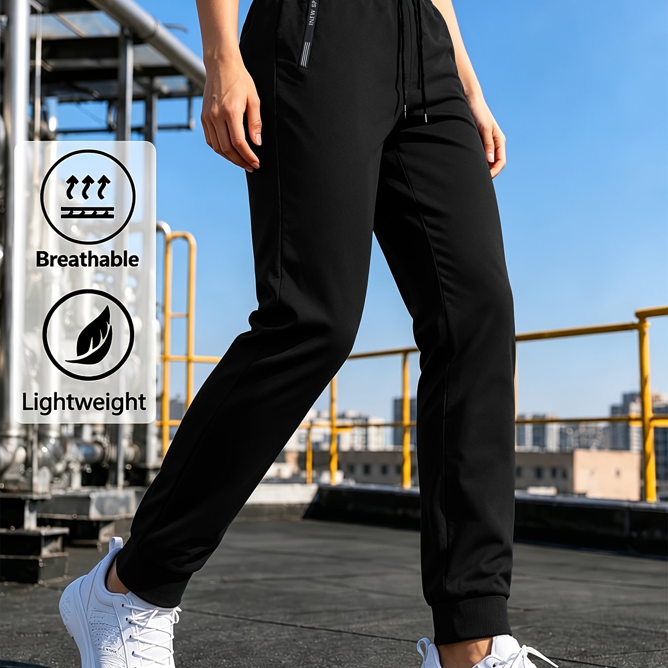 TEMU Women's Athletic Long Pants In Multiple Colors, Featuring Dual-side Letter Zipper Pockets And An Elastic Drawstring Waist. Perfect For Women's