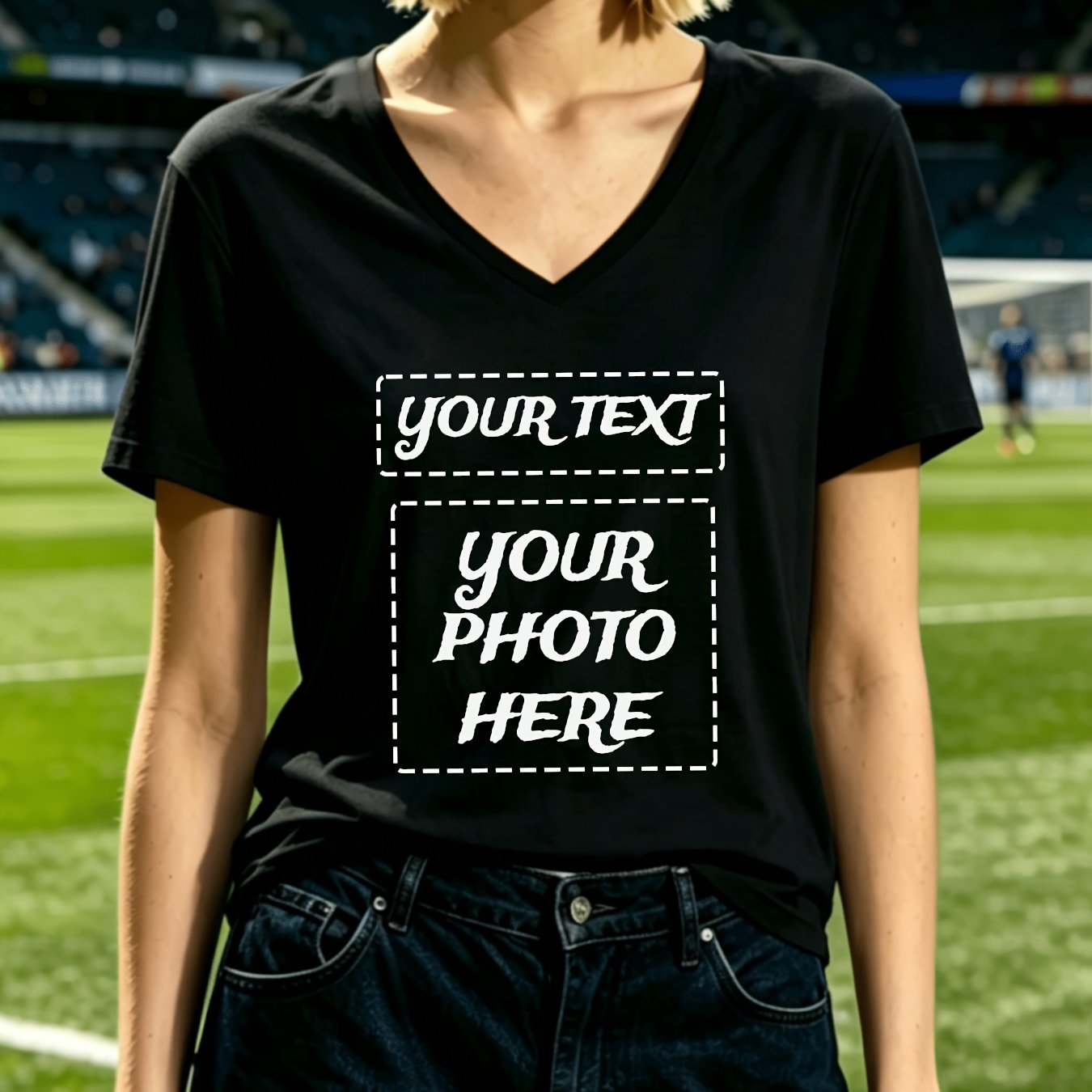TEMU Women's Custom Photo/text T-shirt - Personalized -neck Short Sleeve Blouse Suitable For Daily Wear,, & Uniforms - Your Own Designs, Logos,