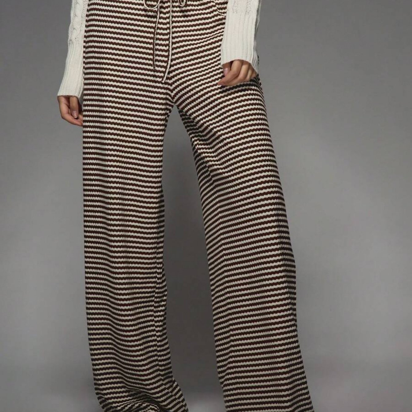 Women's Corset-style Textured Striped Loose Long Pants, Casual Spring Summer Fall Straight Leg Trousers Ll256