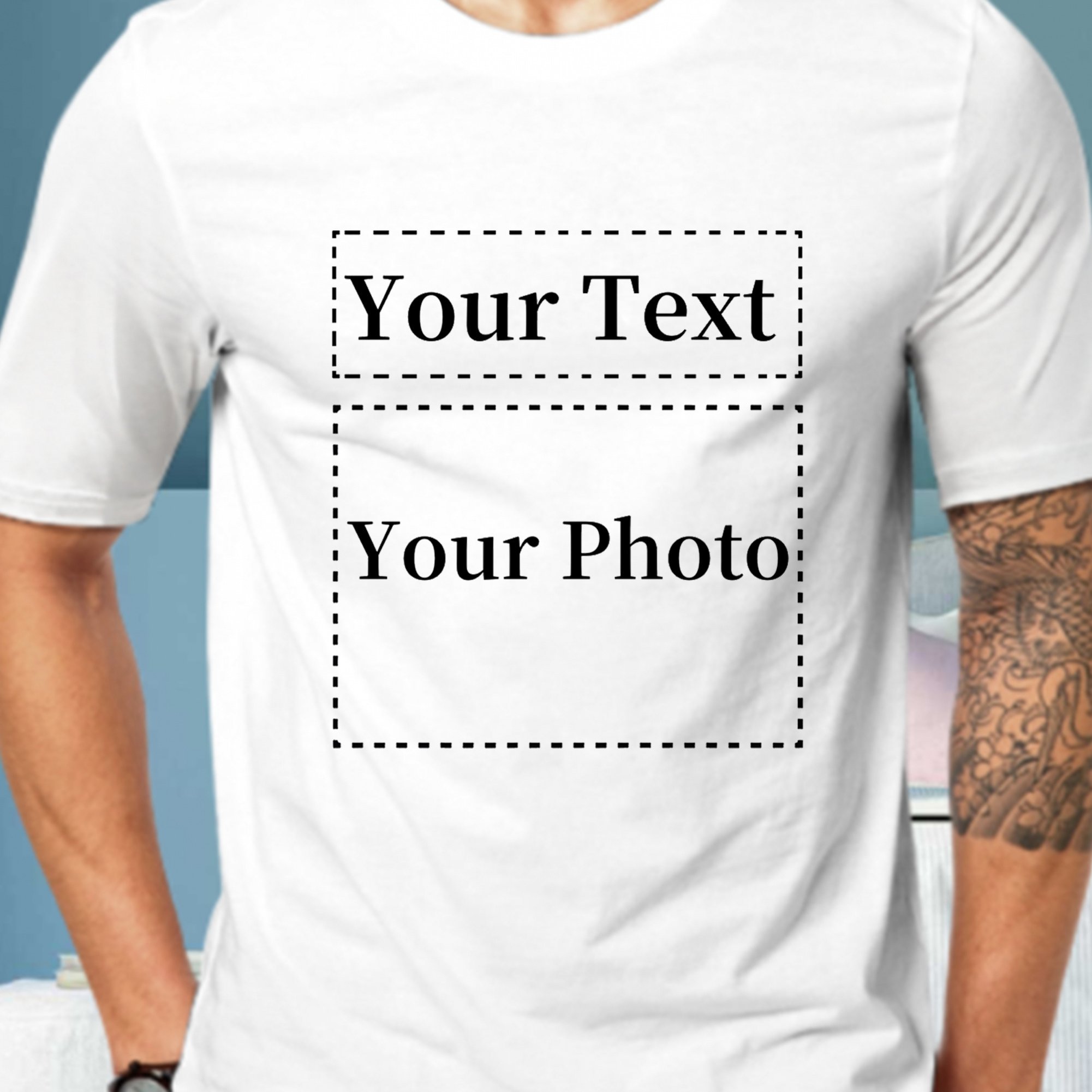 TEMU 1 Customizable Men's T-shirt With Personalized Photo/text/ Printing - Your Own Photo Suitable For , Casual Crew Neck Short Sleeve, Machine