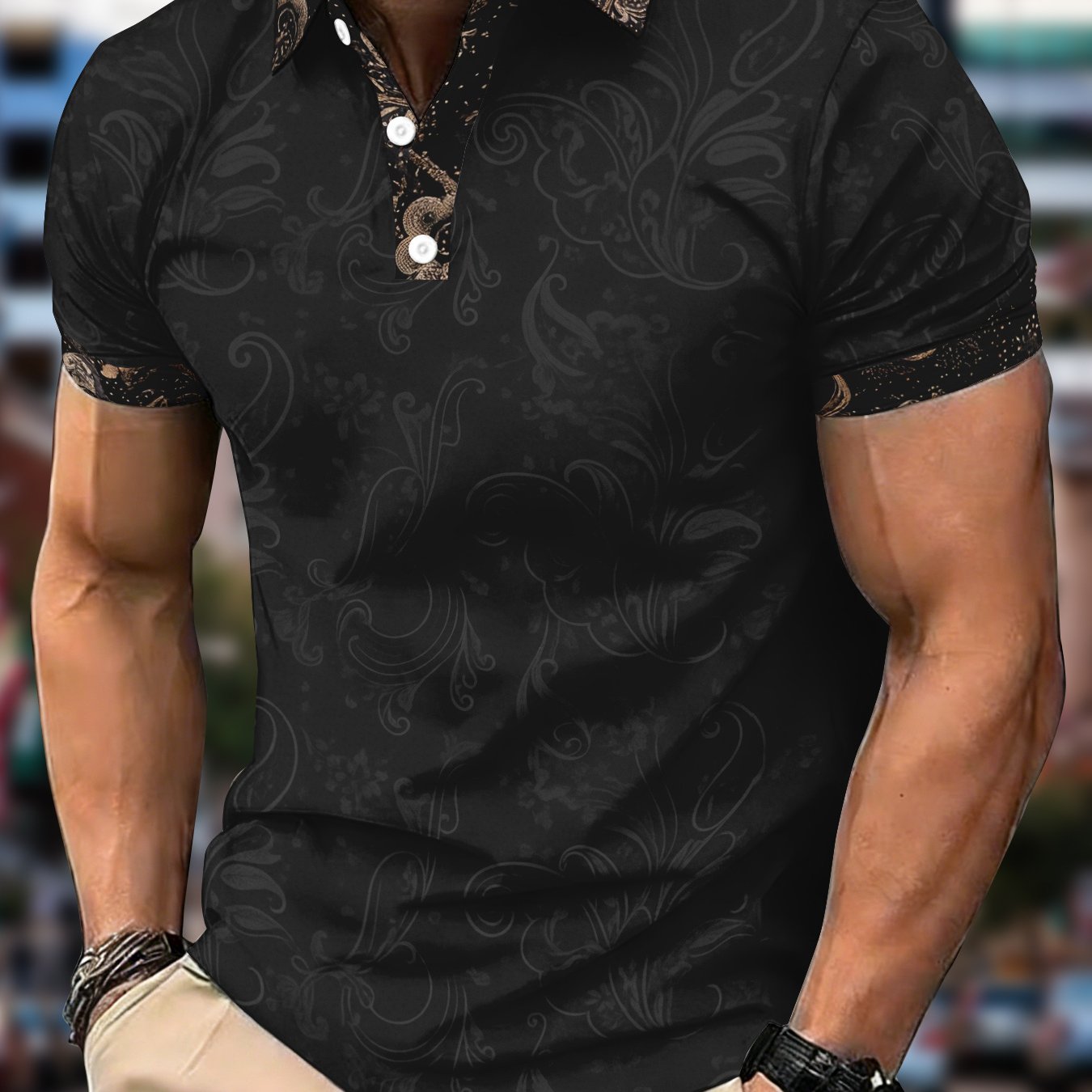TEMU Men's Summer Fashion Casual Short-sleeved Color-block Button- Floral Texture Print Lapel Top Daily Wear Summer 's Shirt Slim Breathable Business