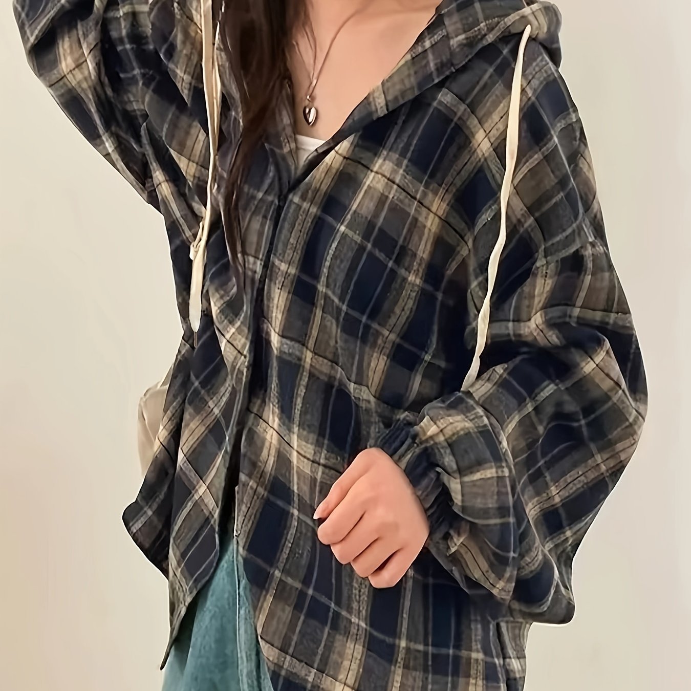 Women's Casual Hooded Shirt With Drop Shoulder Sleeves - Long, Button-up, Machine Washable For Spring/fall