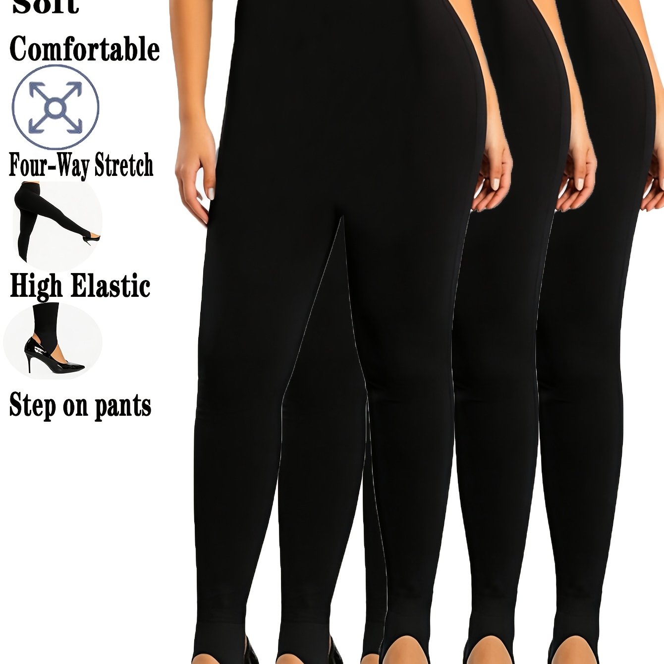 TEMU 3 Pack Fashion Solid Color Women Foot Stomping Underwear Women's Leggings Black White Light Beige Pants Comfortable High Elasticity Tights