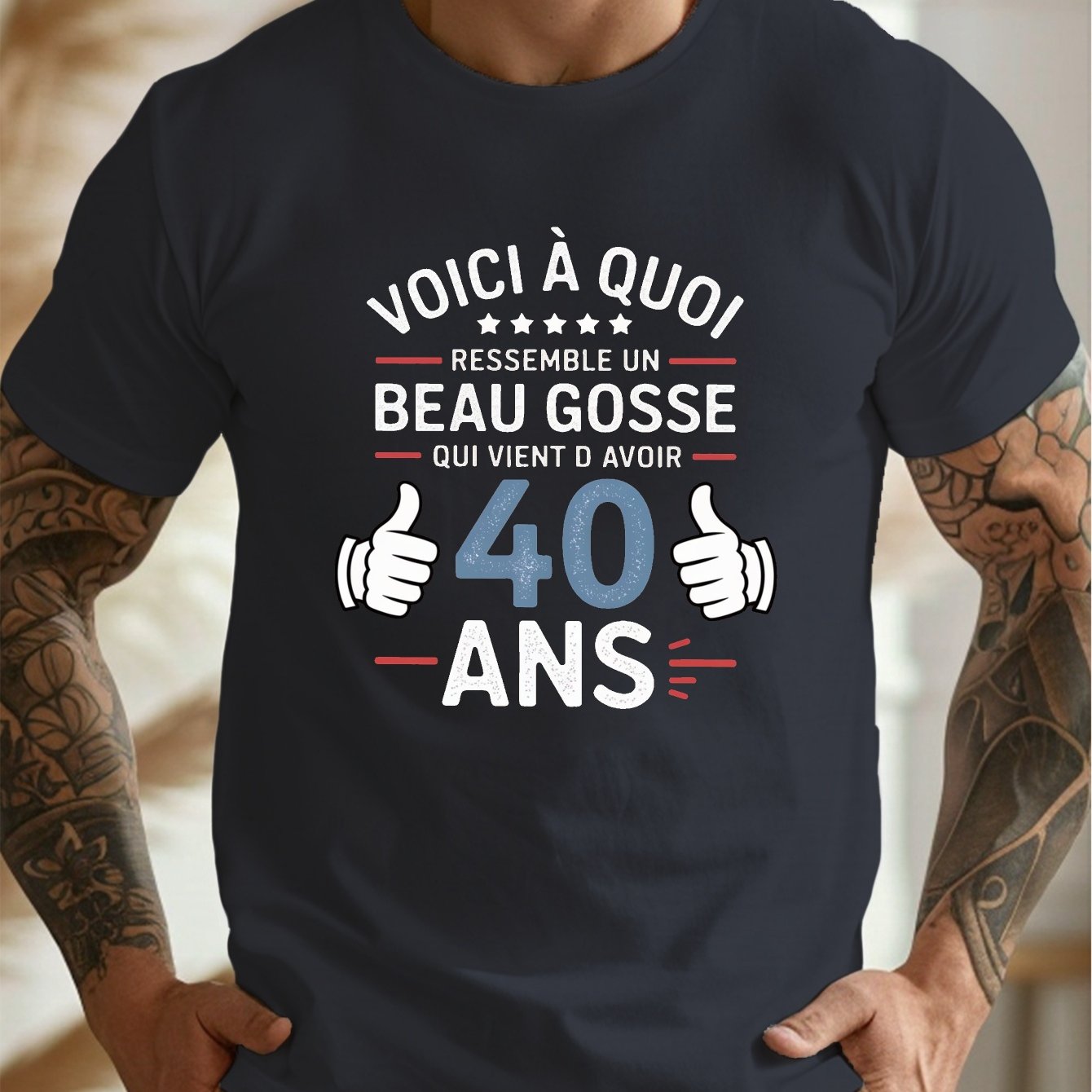 TEMU T-Shirt Homme Col Rond Manches Courtes " 40 Ans" - Haut Léger et Confortable pour l'Été, Style Décontracté