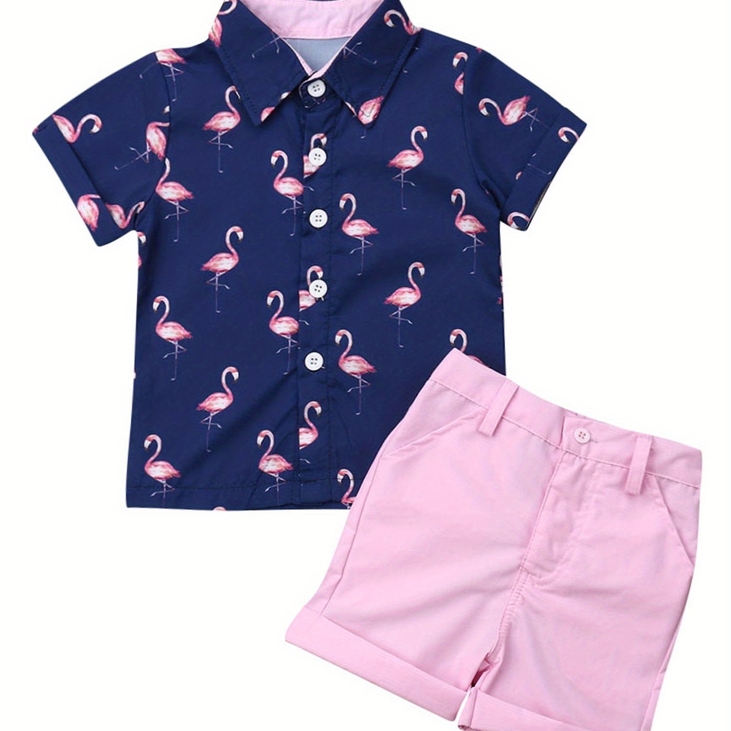 TEMU Ensemble de vêtements pour bébés garçons 1-6T, haut à imprimé rose d'été et short uni, pour l'extérieur