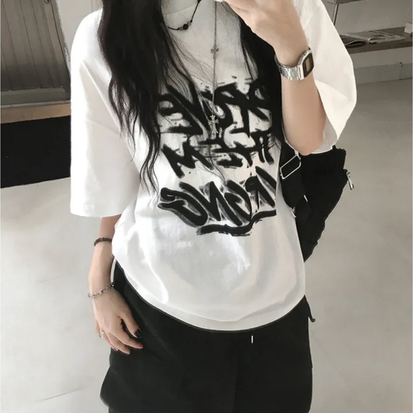 TEMU 여성용 루즈핏 캐주얼 반팔 티셔츠, 스위트하고 쿨한 캐주얼 스타일, 스트리트 레터 프린트 패턴, 여름 데일리룩에 적합, 캐주얼 다용도 풀오버 탑