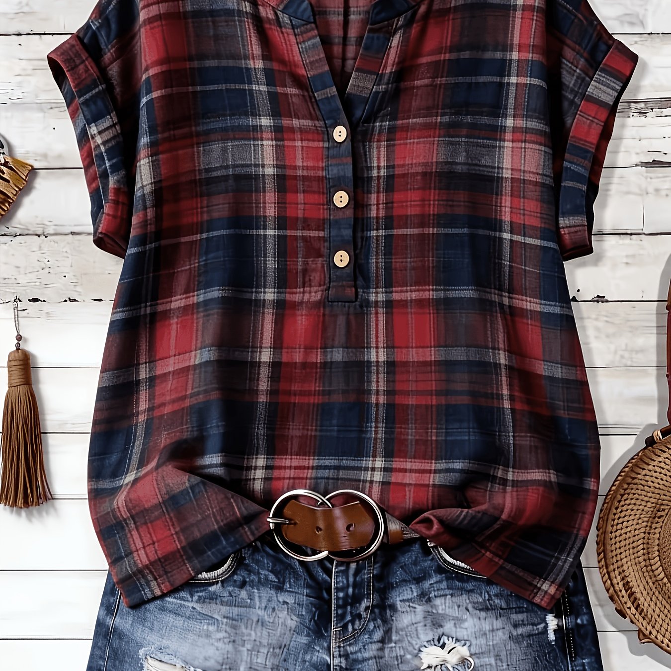 TEMU Plus Size Women's Summer Easy Casual V-neck Short Sleeve Shirt