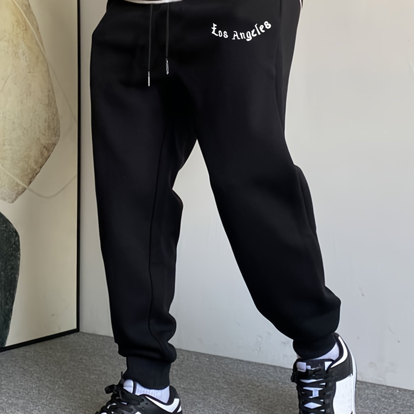 TEMU Men's Casual Jogger Pants Maroon Geometric Pattern Elastic Cuffs Drawstring Waistband Regular Fit Machine Washable Outdoor Lounge Comfortable