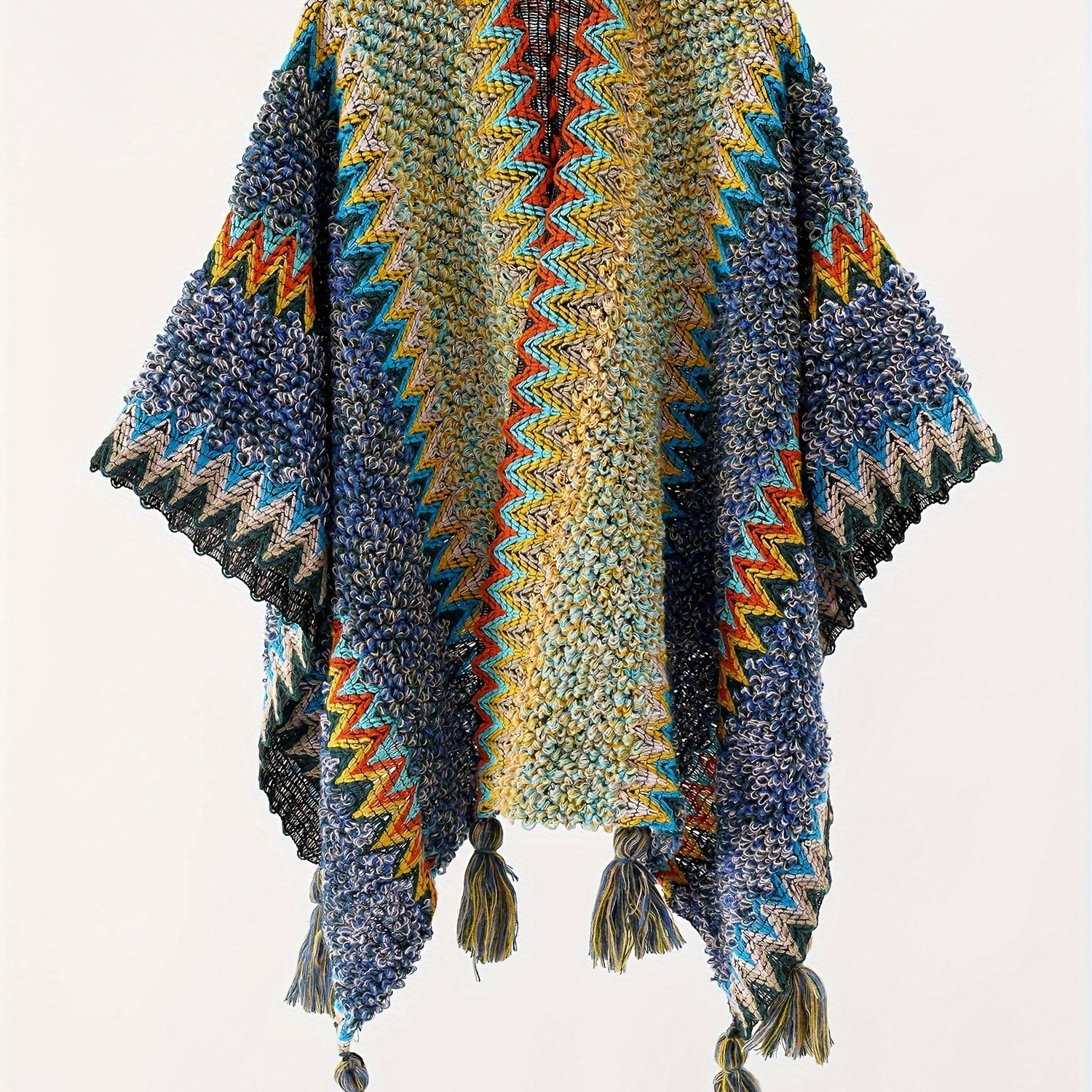 E-shop Quasten-Gestreifte Lochmuster-Flugzeugdecke Cape Unisex Reisemantel
